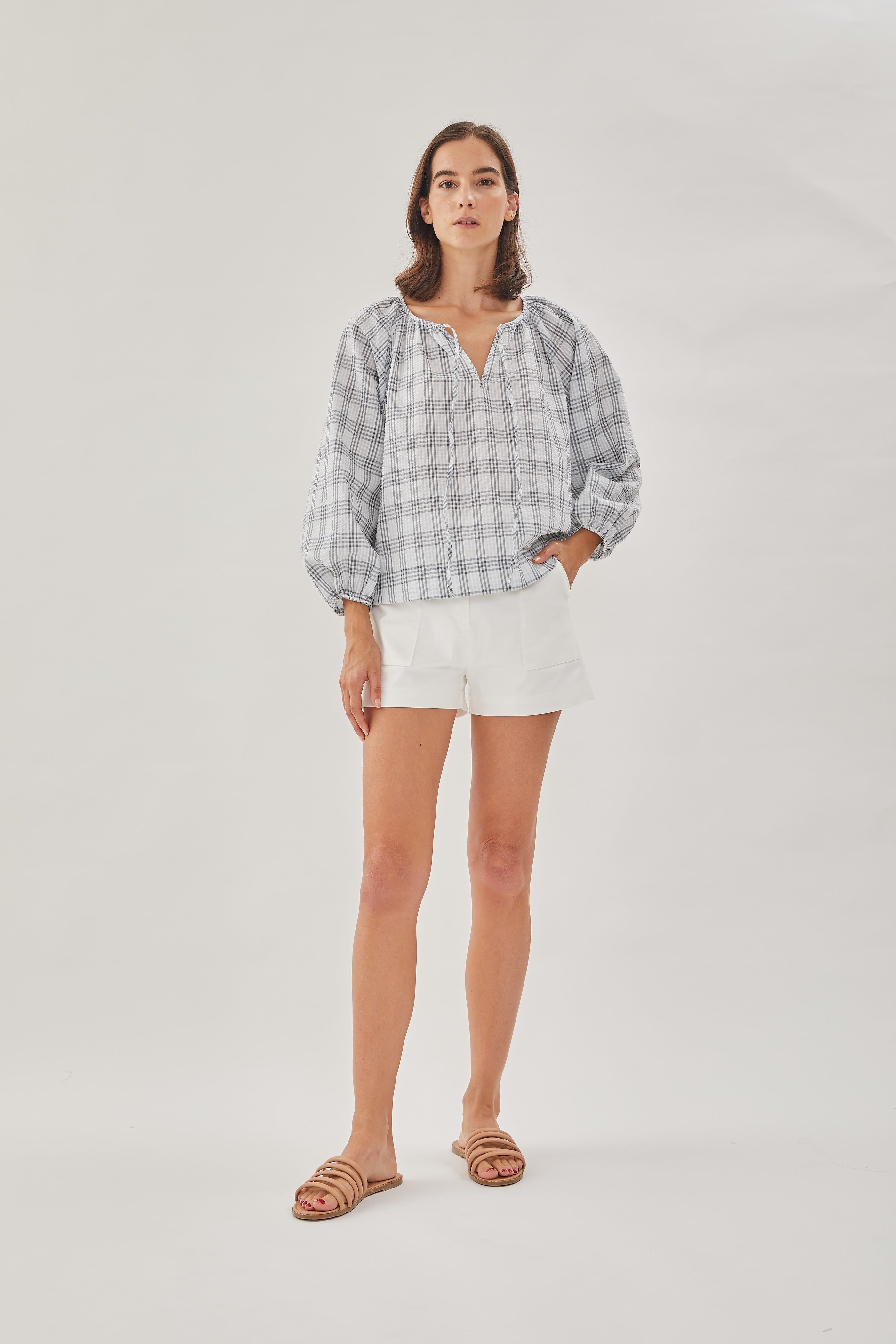Cotton Seersucker Blouse in Mist