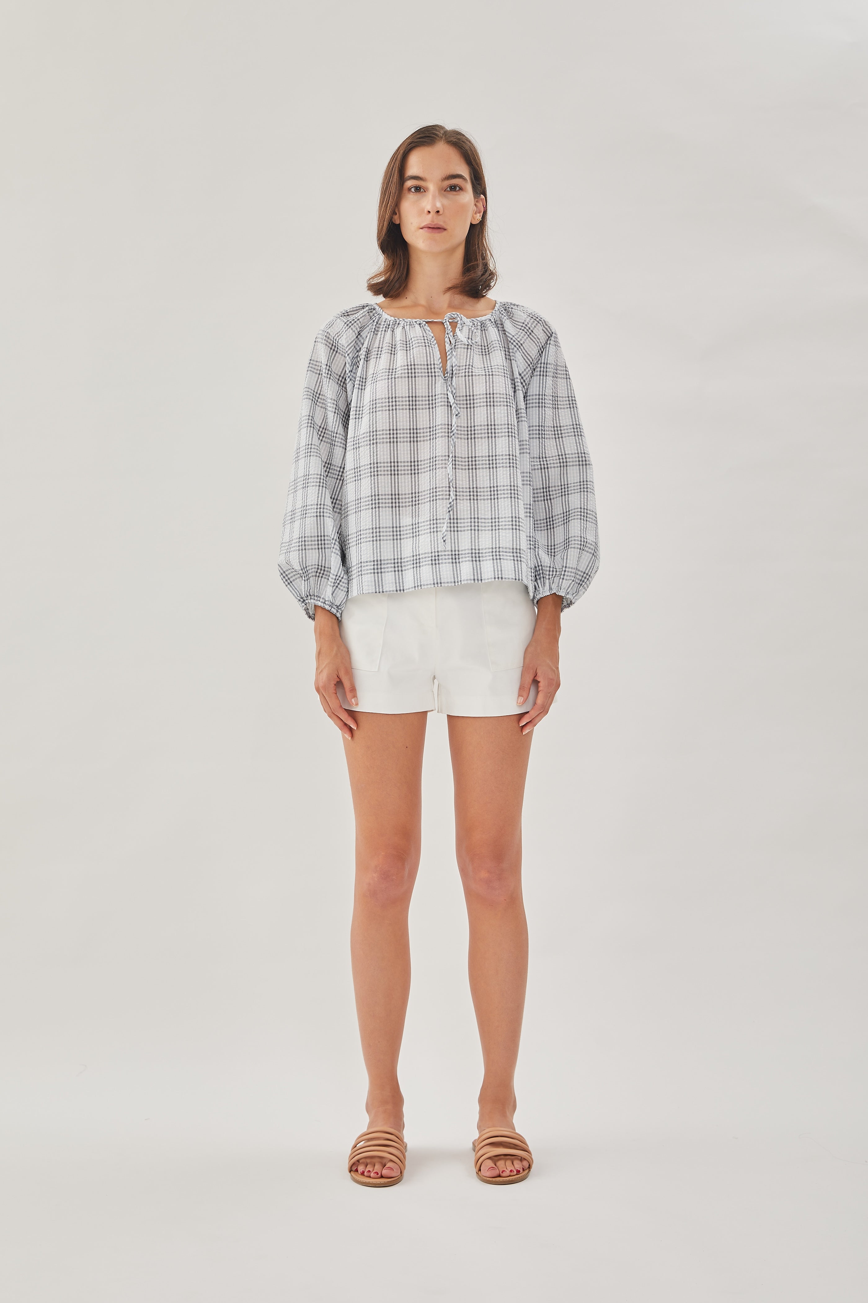 Cotton Seersucker Blouse in Mist