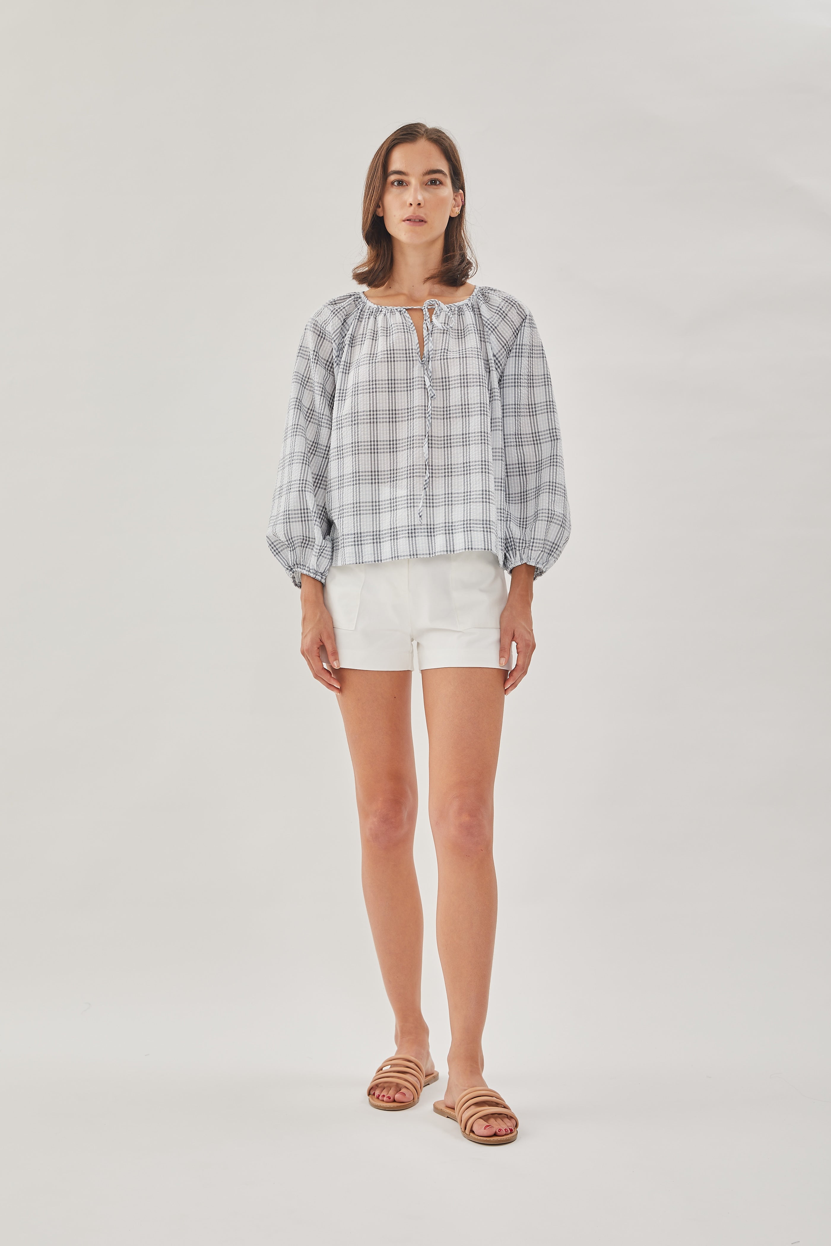Cotton Seersucker Blouse in Mist