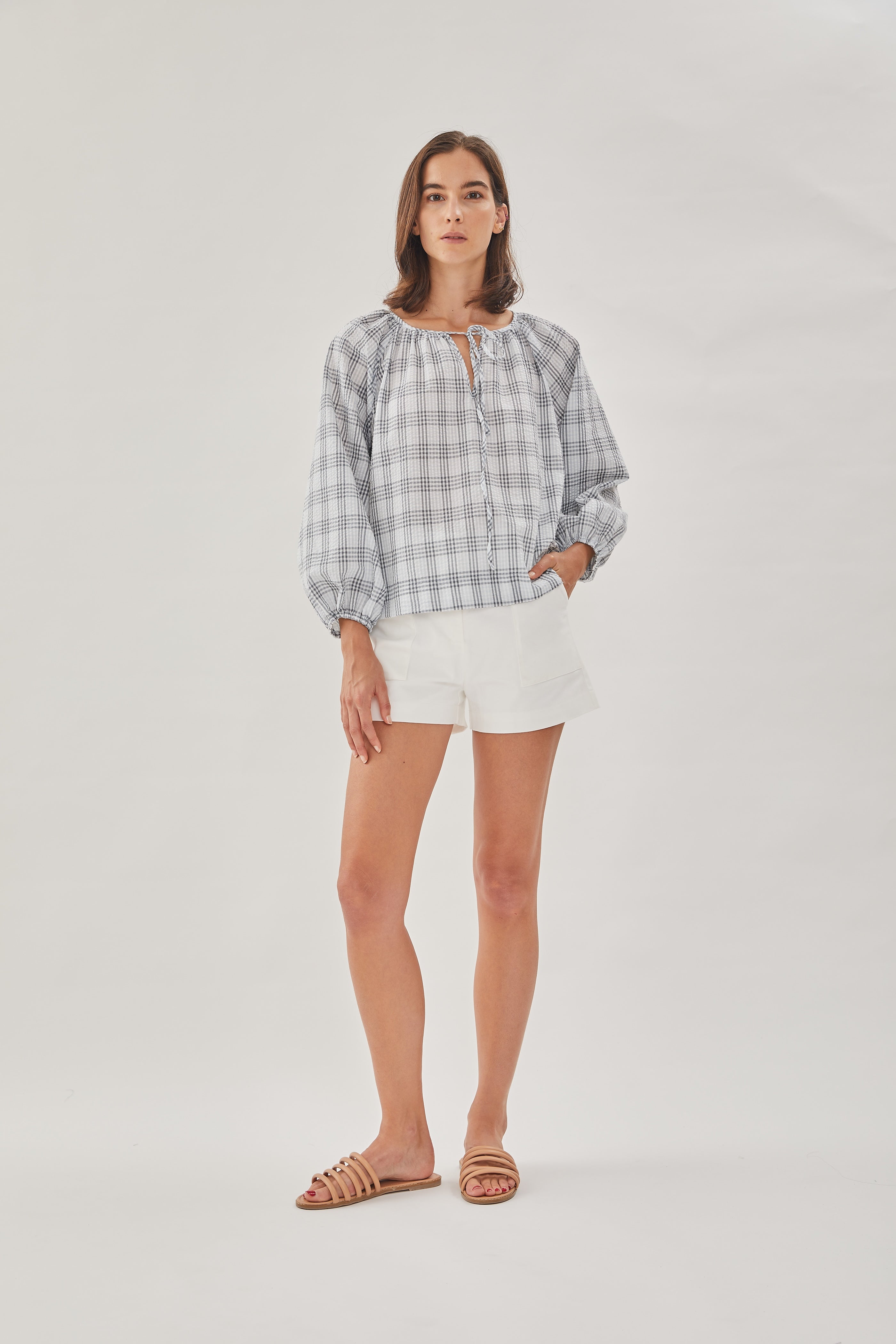 Cotton Seersucker Blouse in Mist