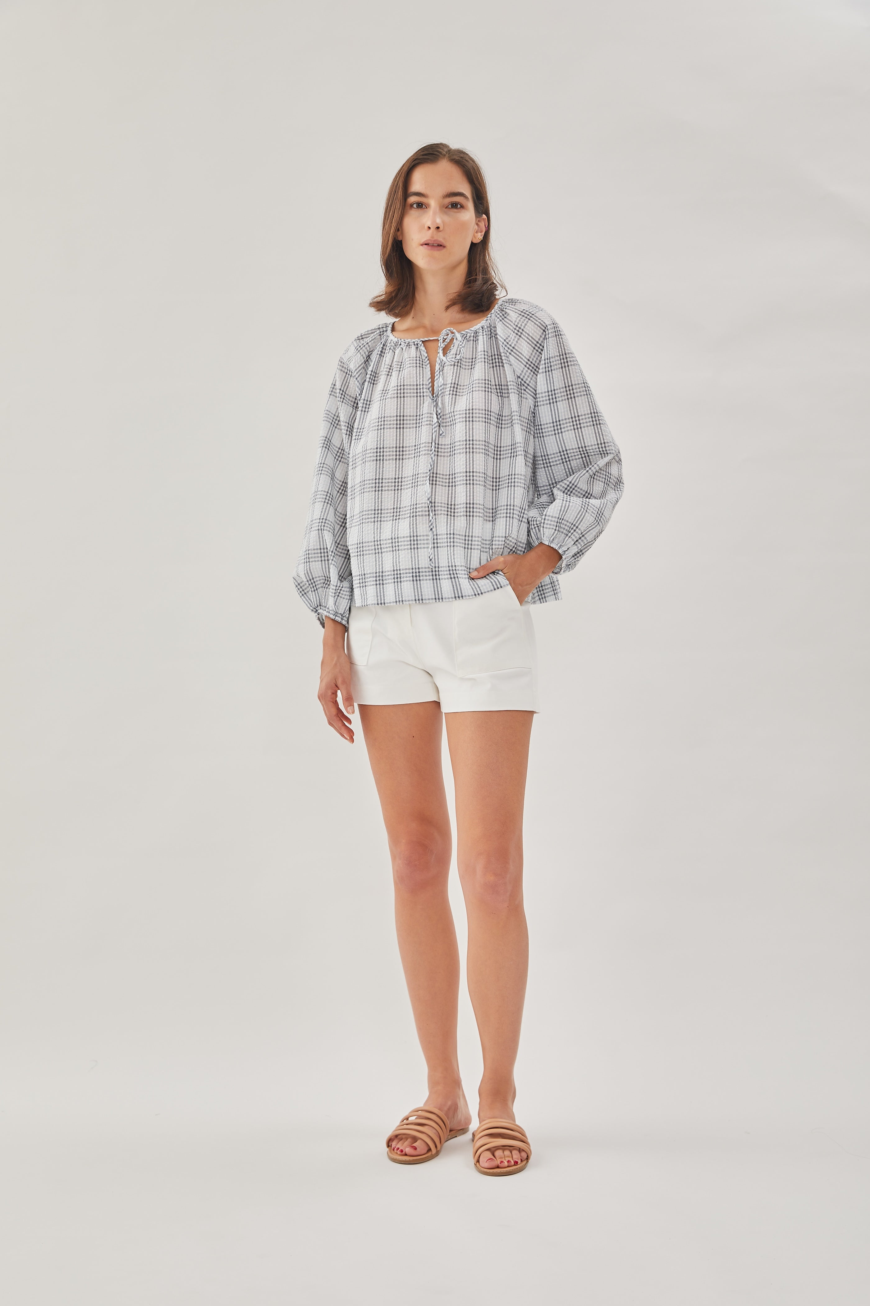 Cotton Seersucker Blouse in Mist