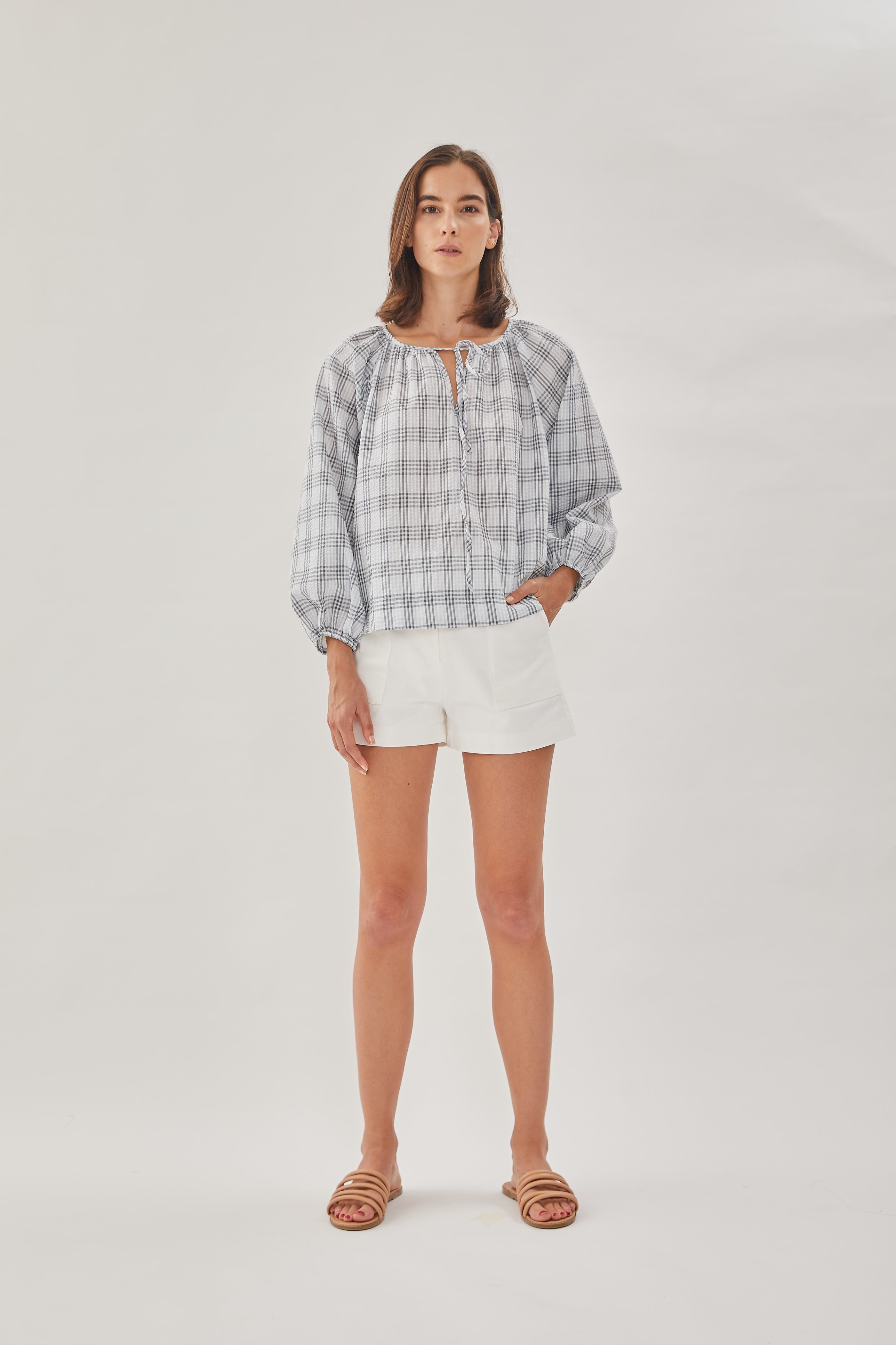 Cotton Seersucker Blouse in Mist