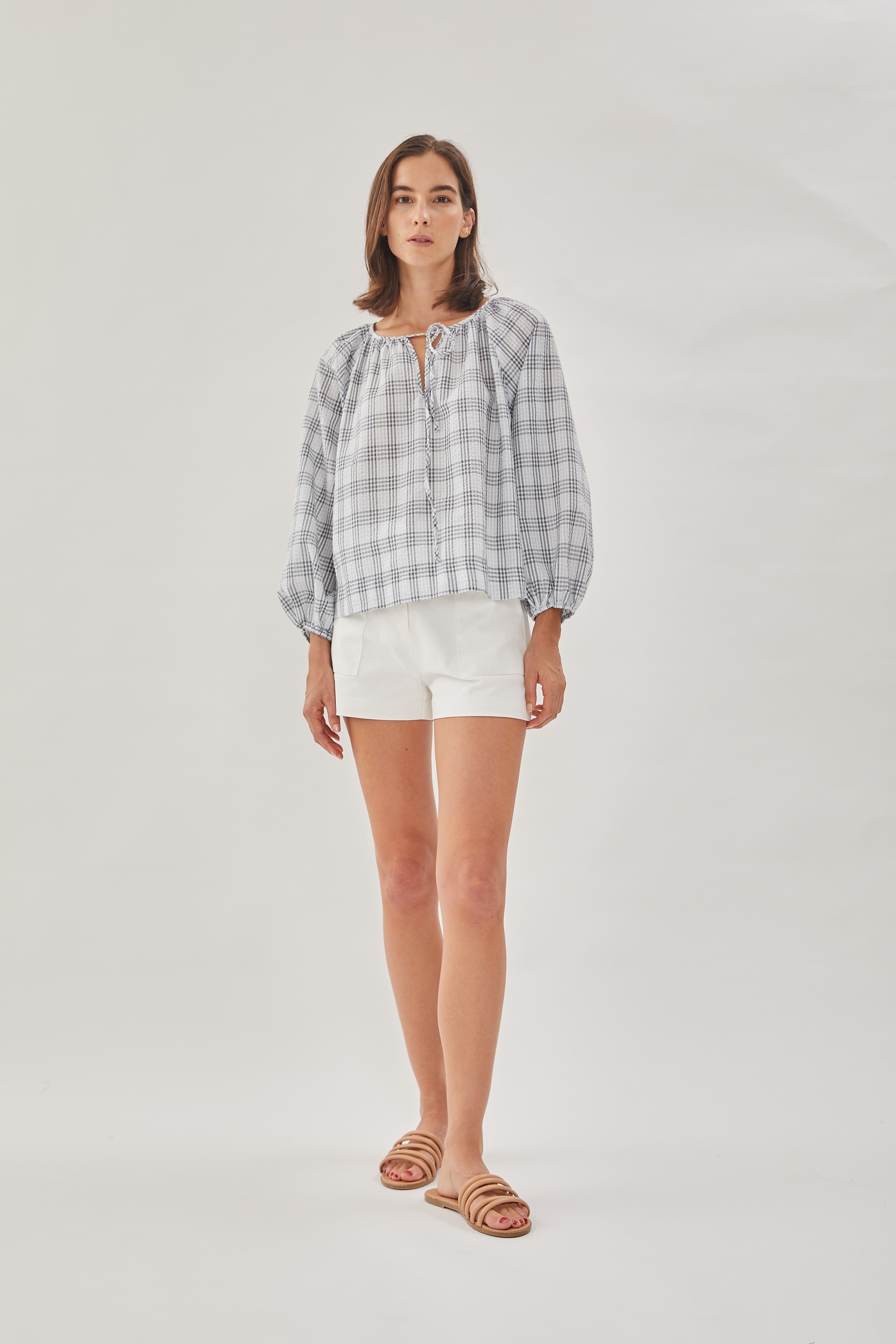 Cotton Seersucker Blouse in Mist
