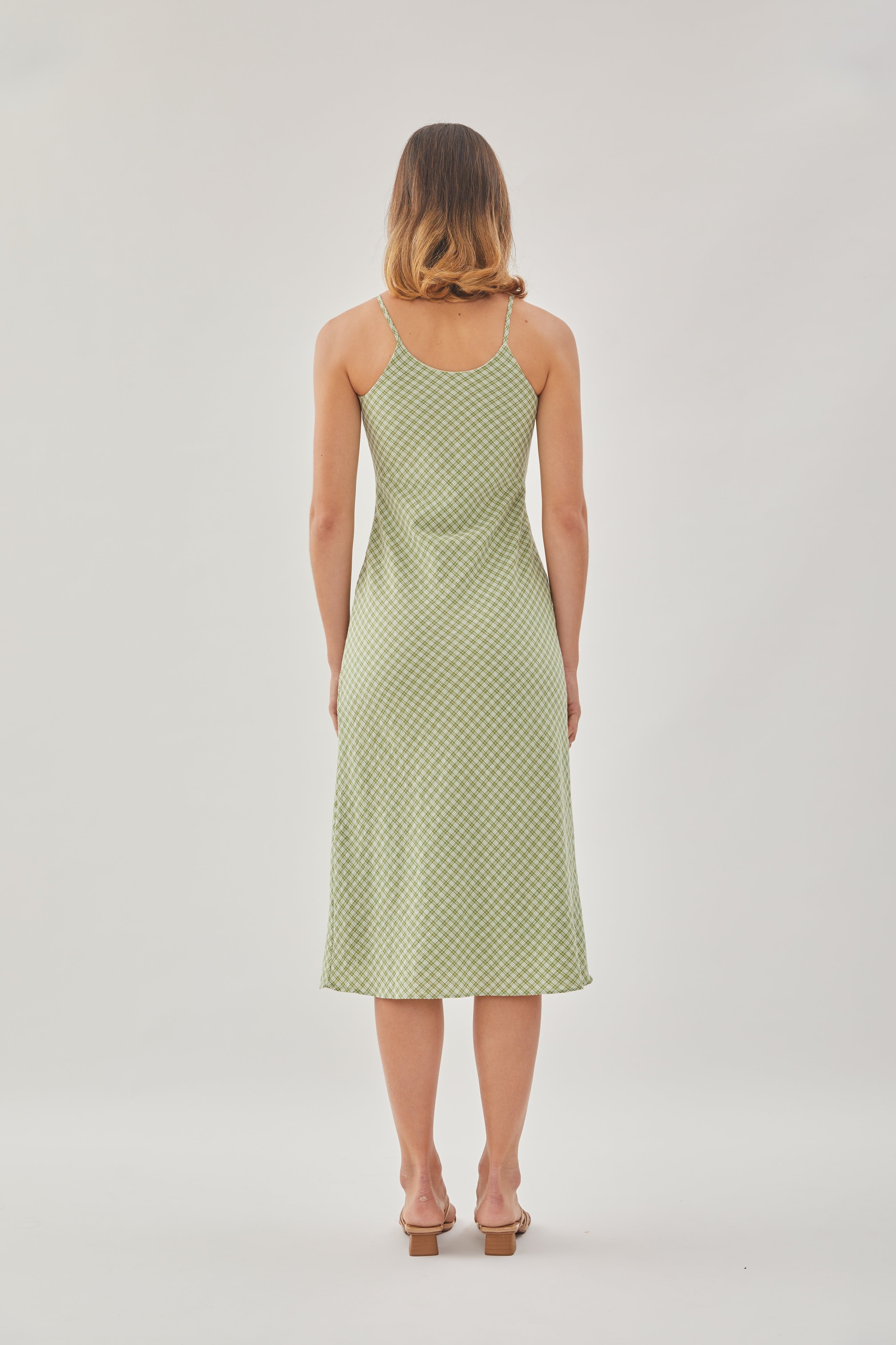 Slip Dress in Gingham Fern