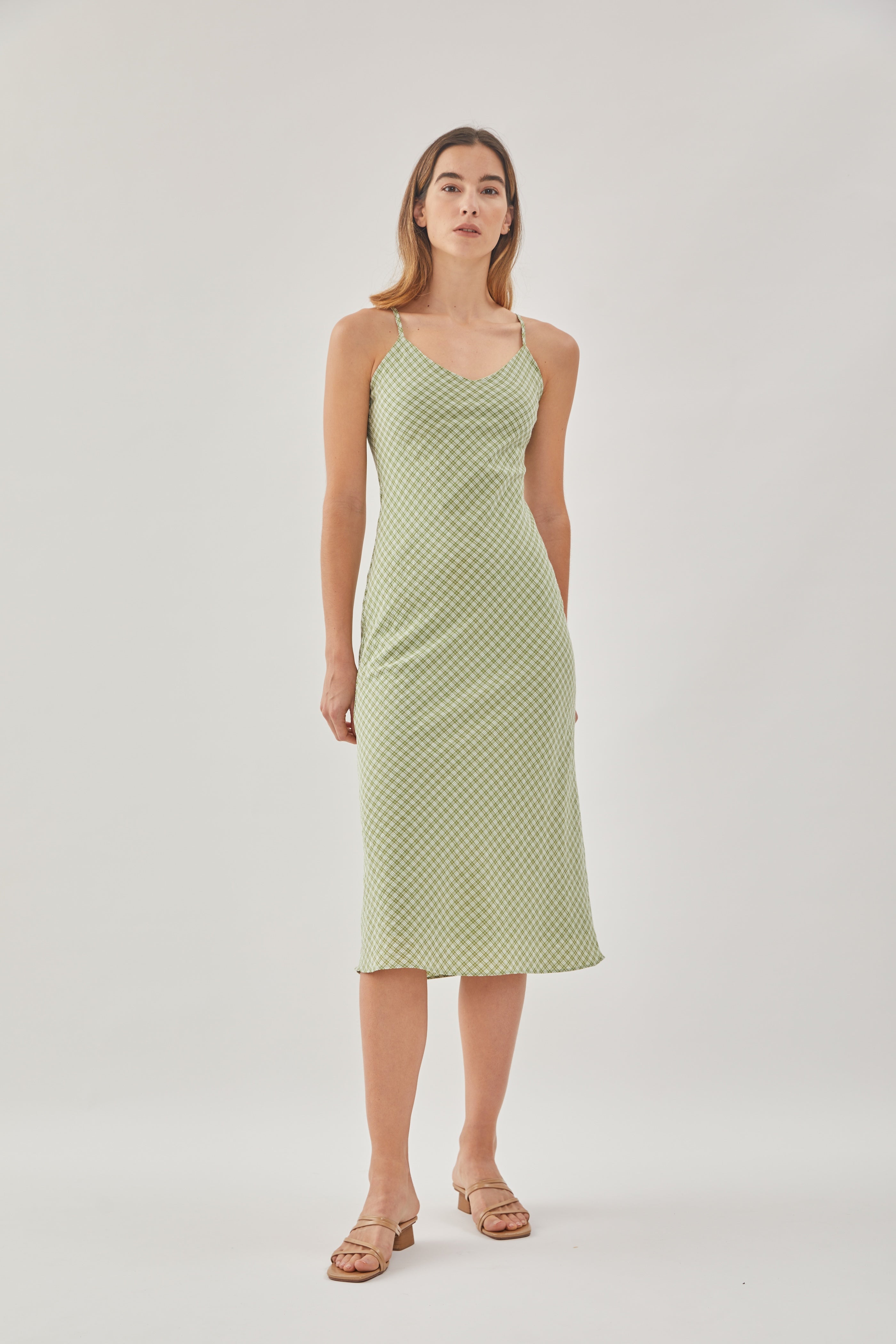Slip Dress in Gingham Fern