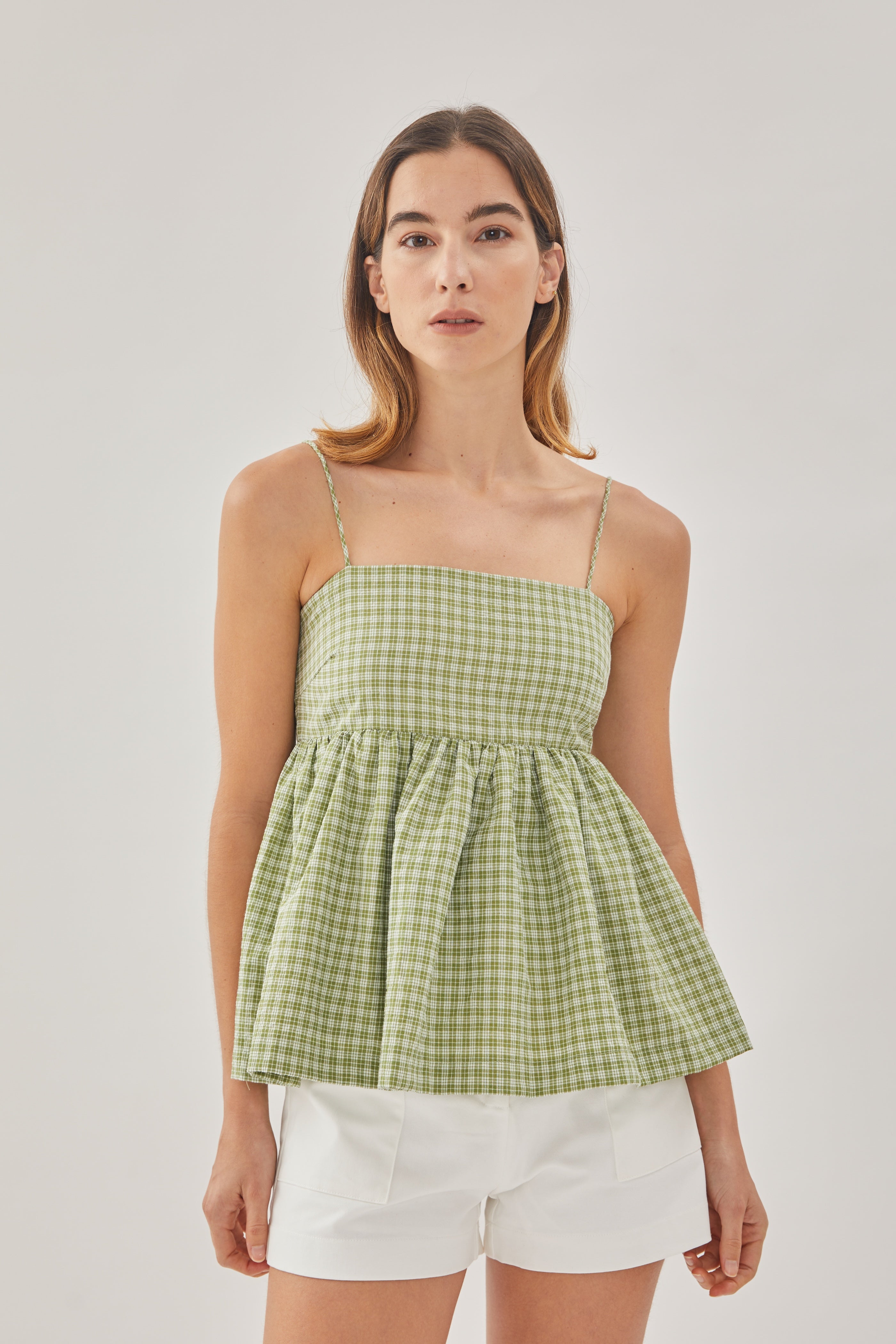Cami Top in Gingham Fern