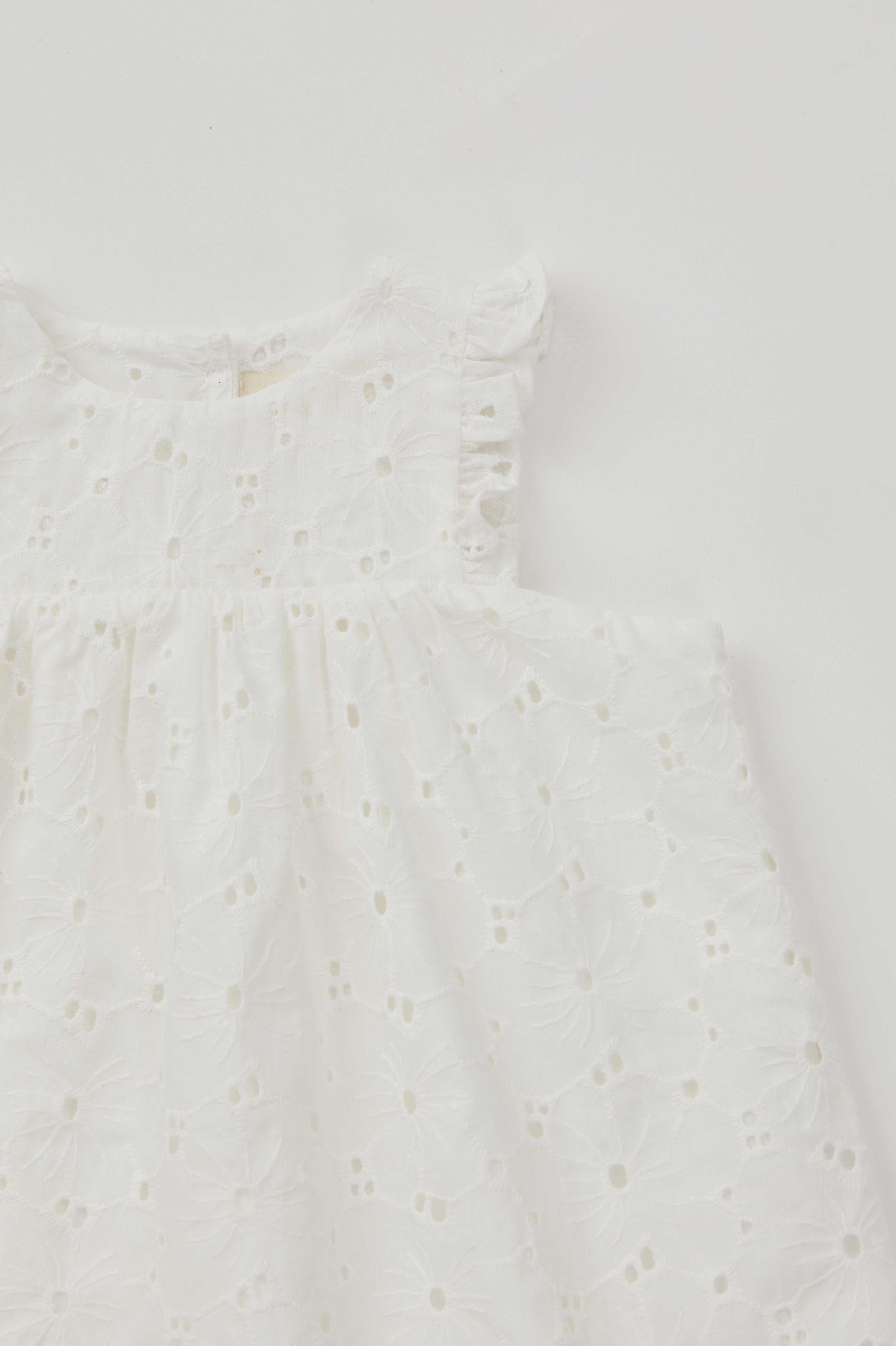 Mini Cotton Floral Frilled Dress in White