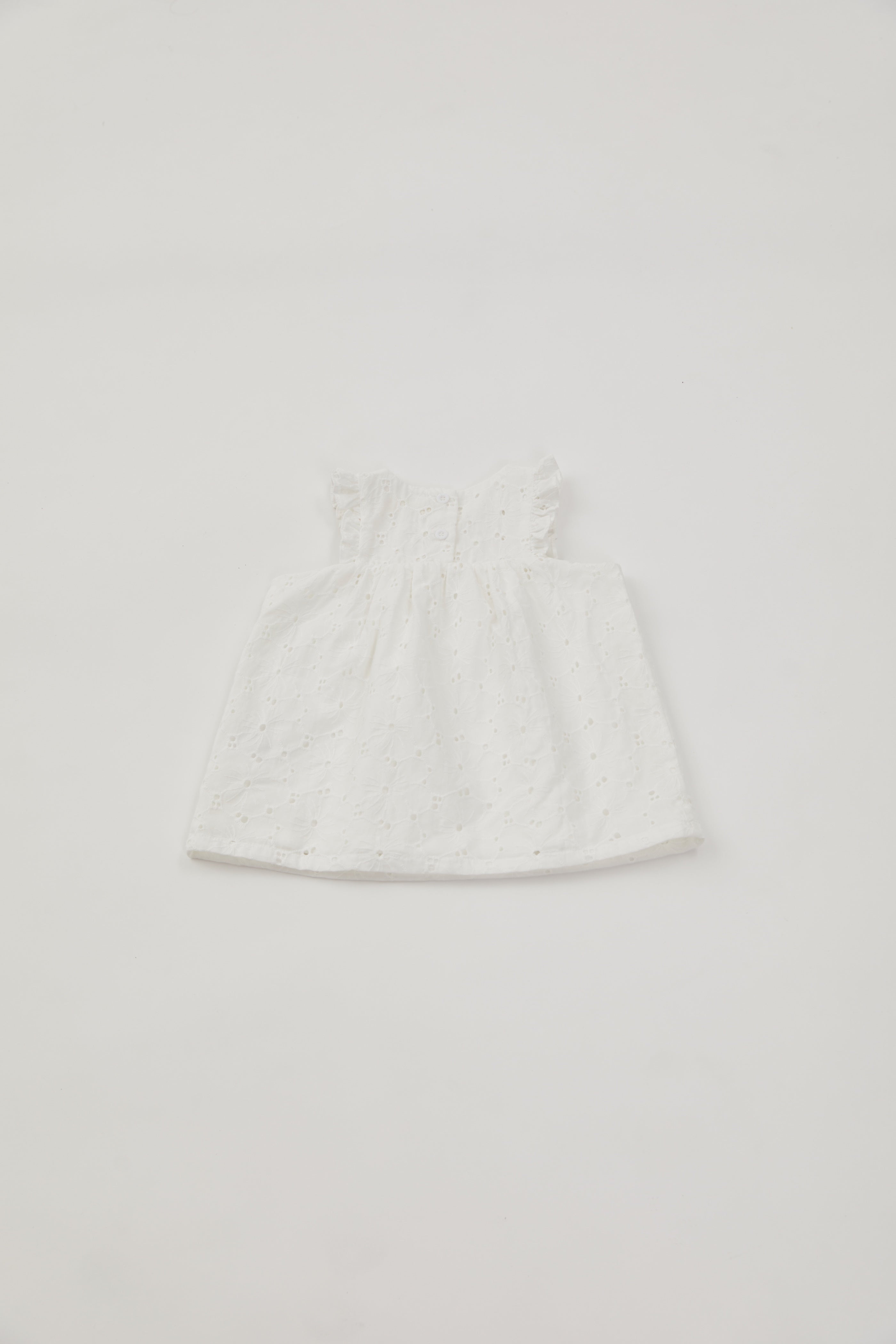 Mini Cotton Floral Frilled Dress in White