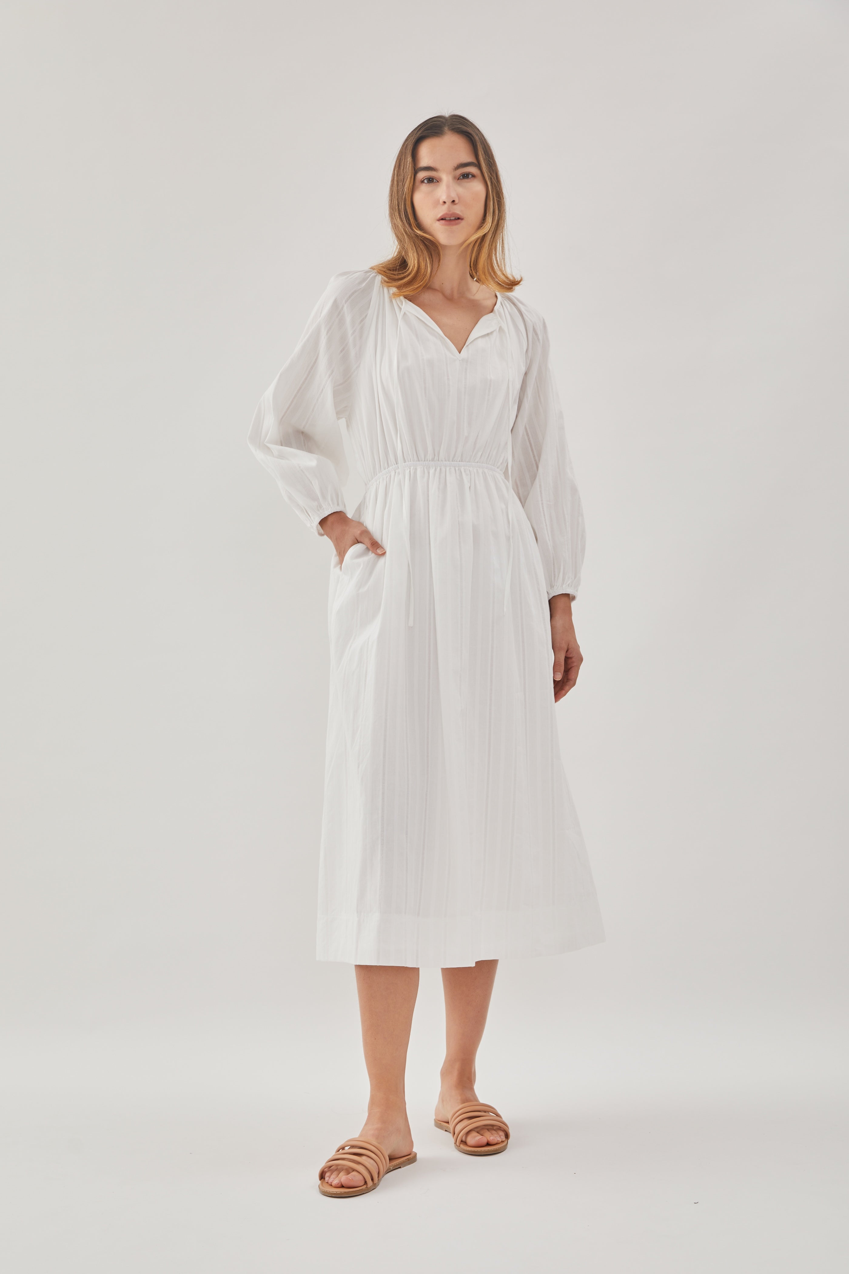 Poplin Midi Dress in White