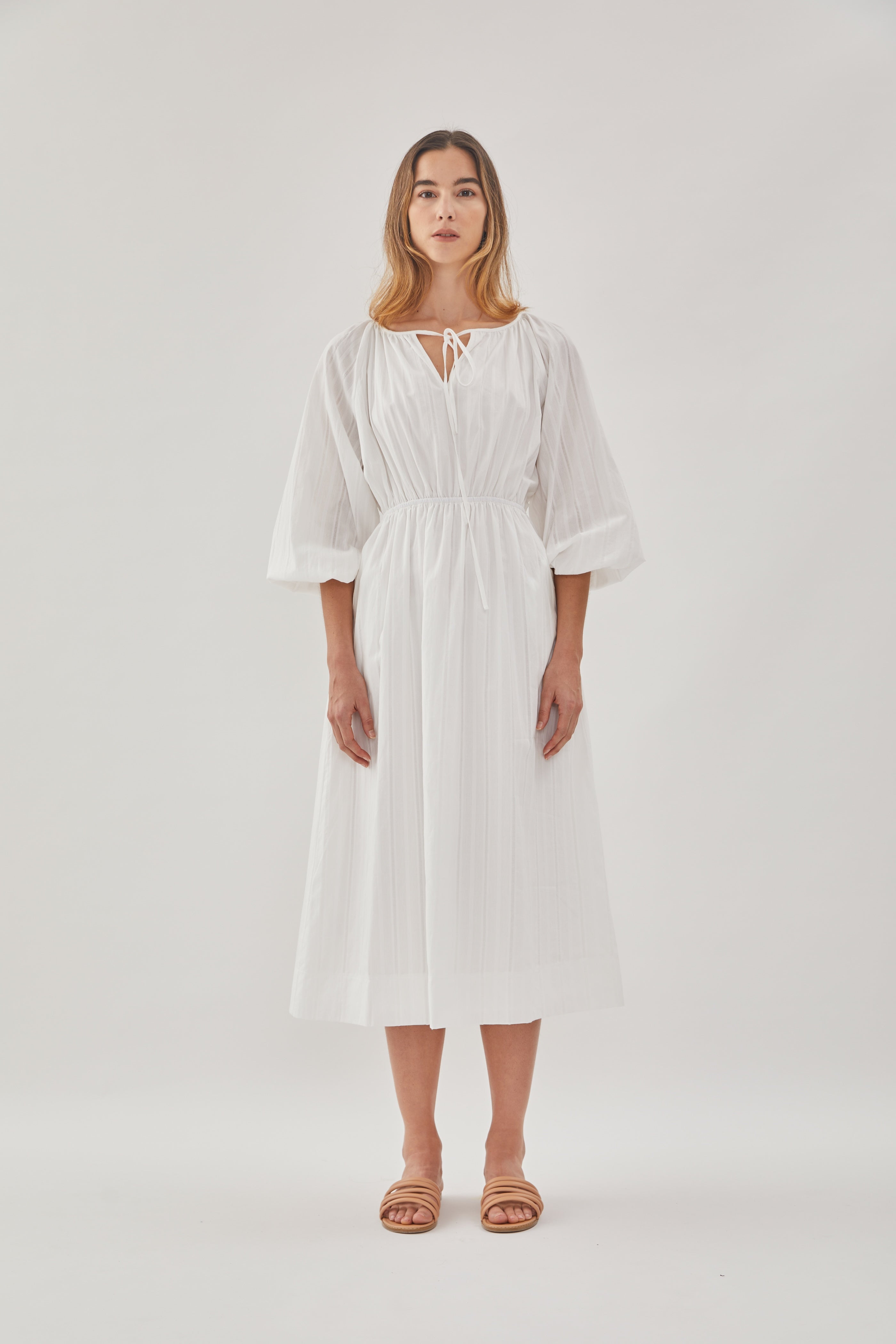 Poplin Midi Dress in White