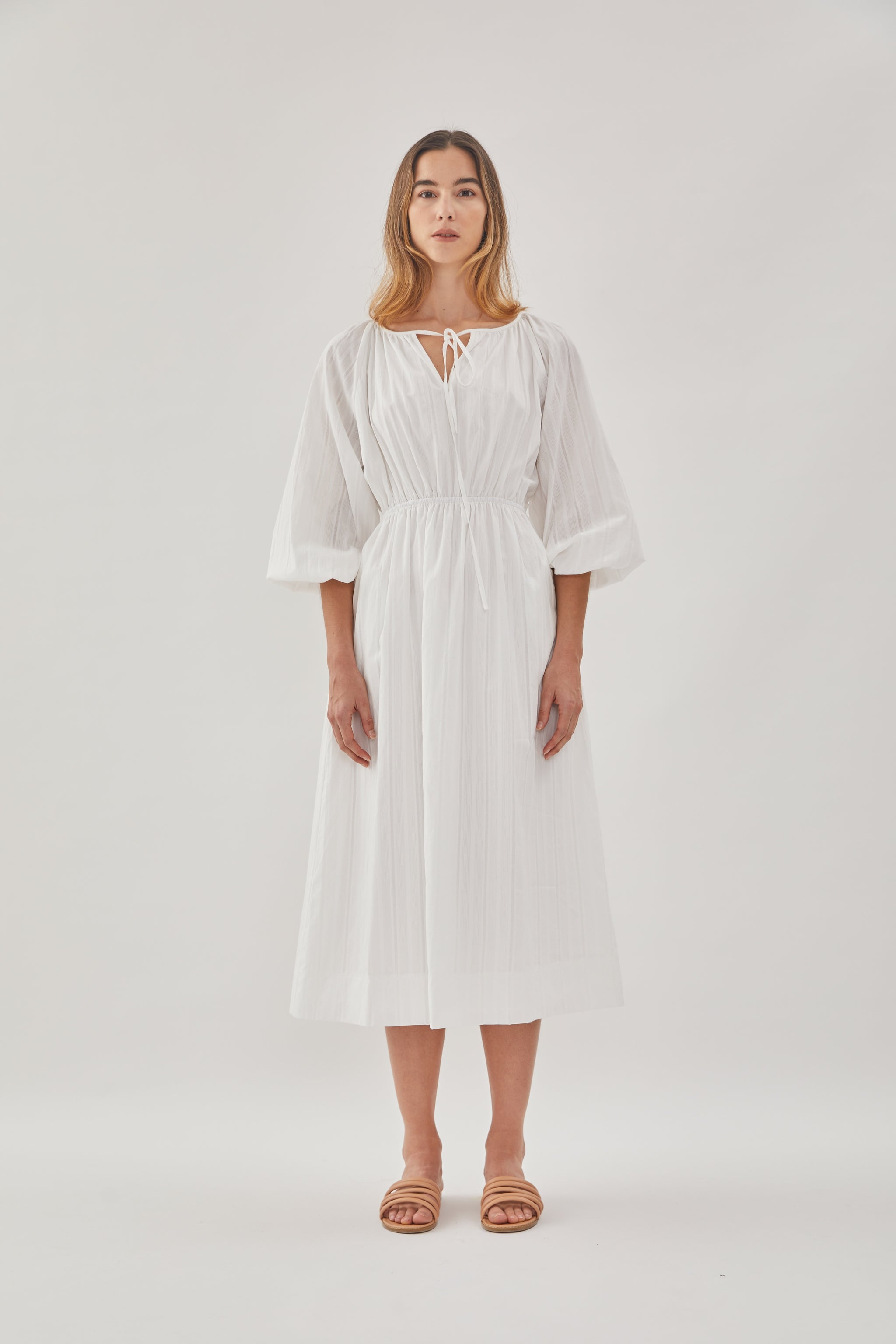 Poplin Midi Dress in White
