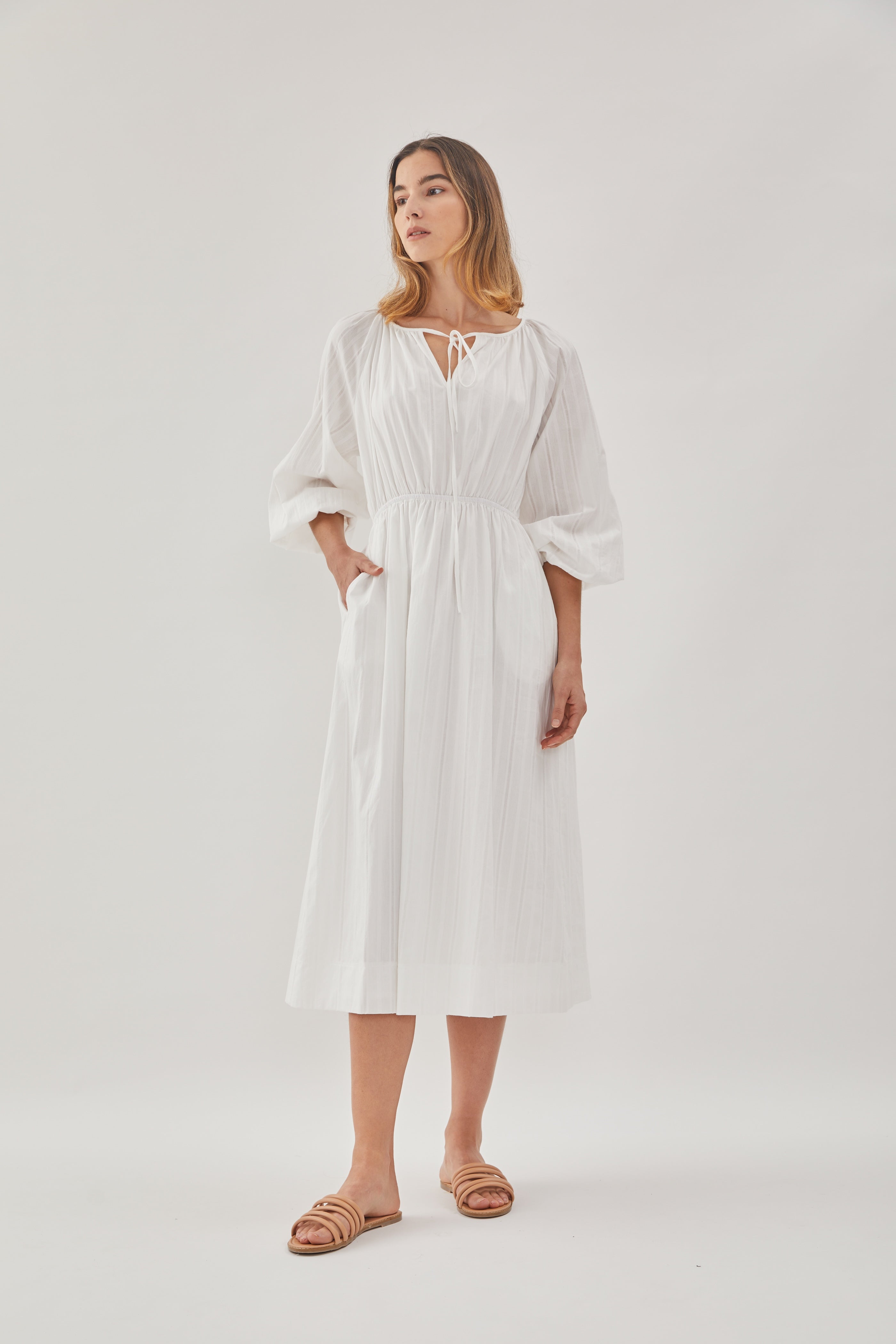 Poplin Midi Dress in White