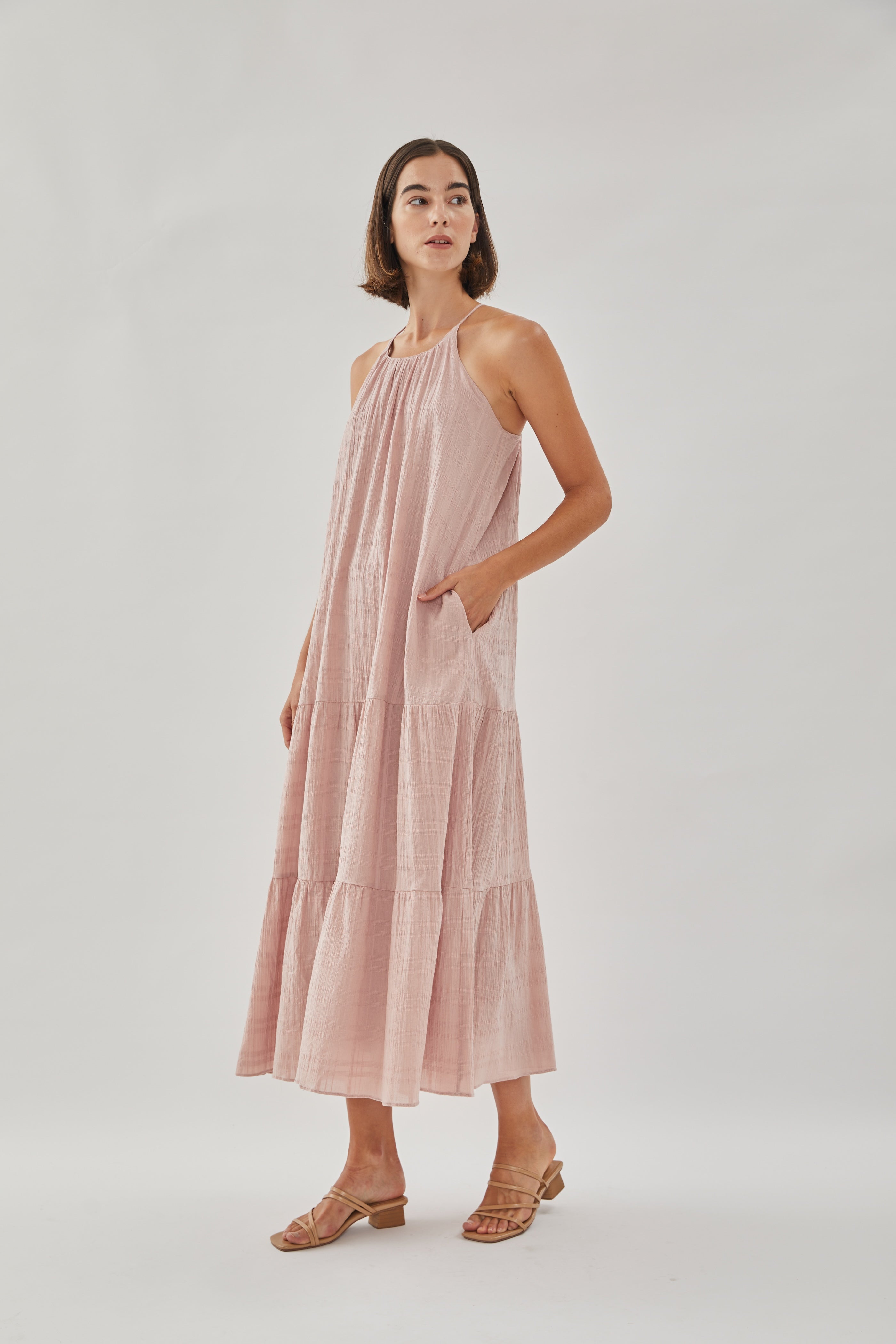 Halter Tiered Midi Dress in Rose