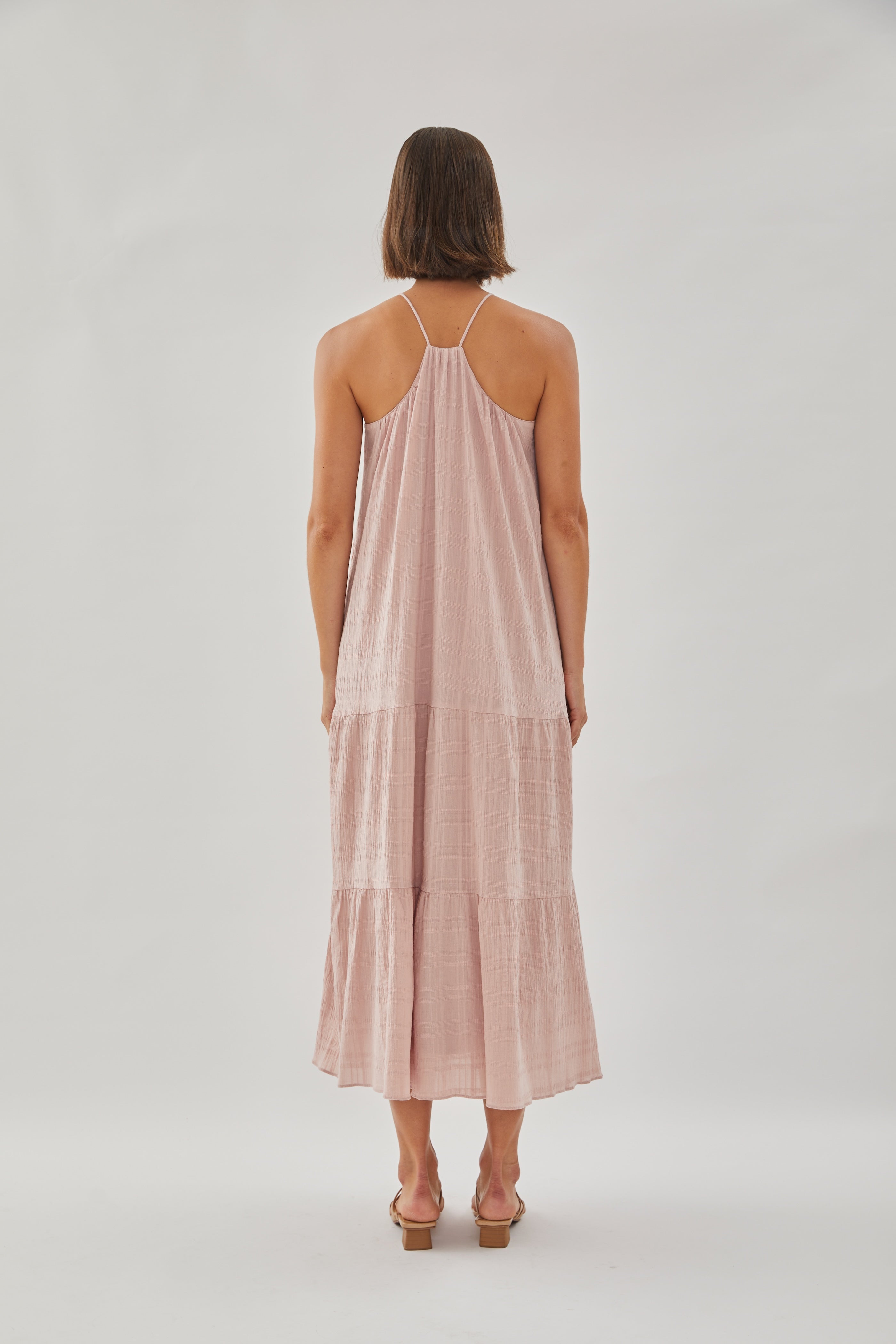 Halter Tiered Midi Dress in Rose