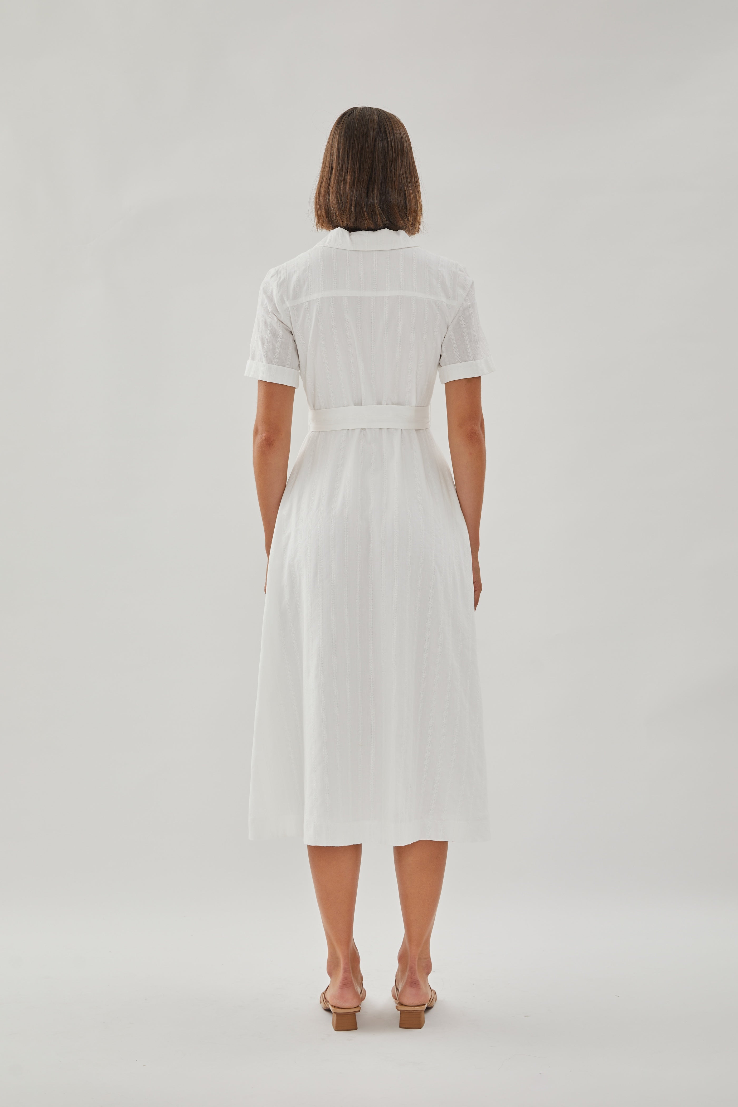 Collared Cotton Midi Dress in White