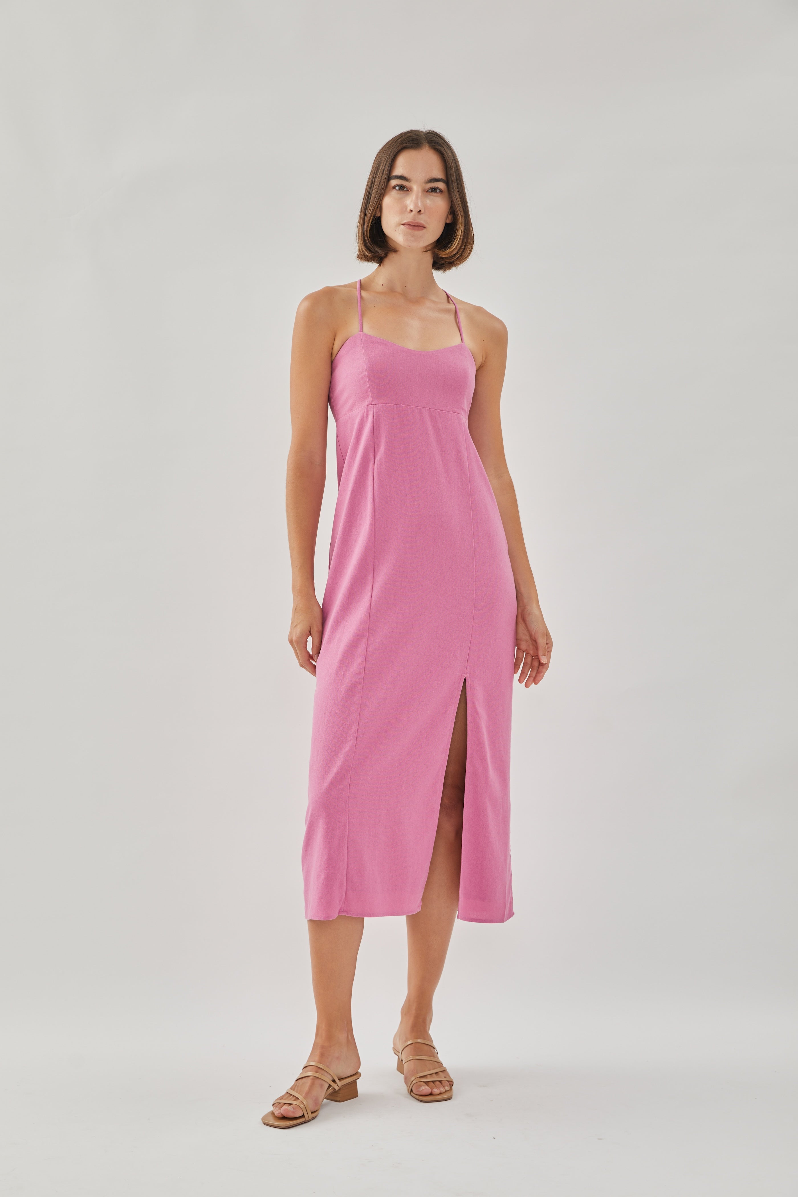 Crossback Linen Midi Dress in Orchid