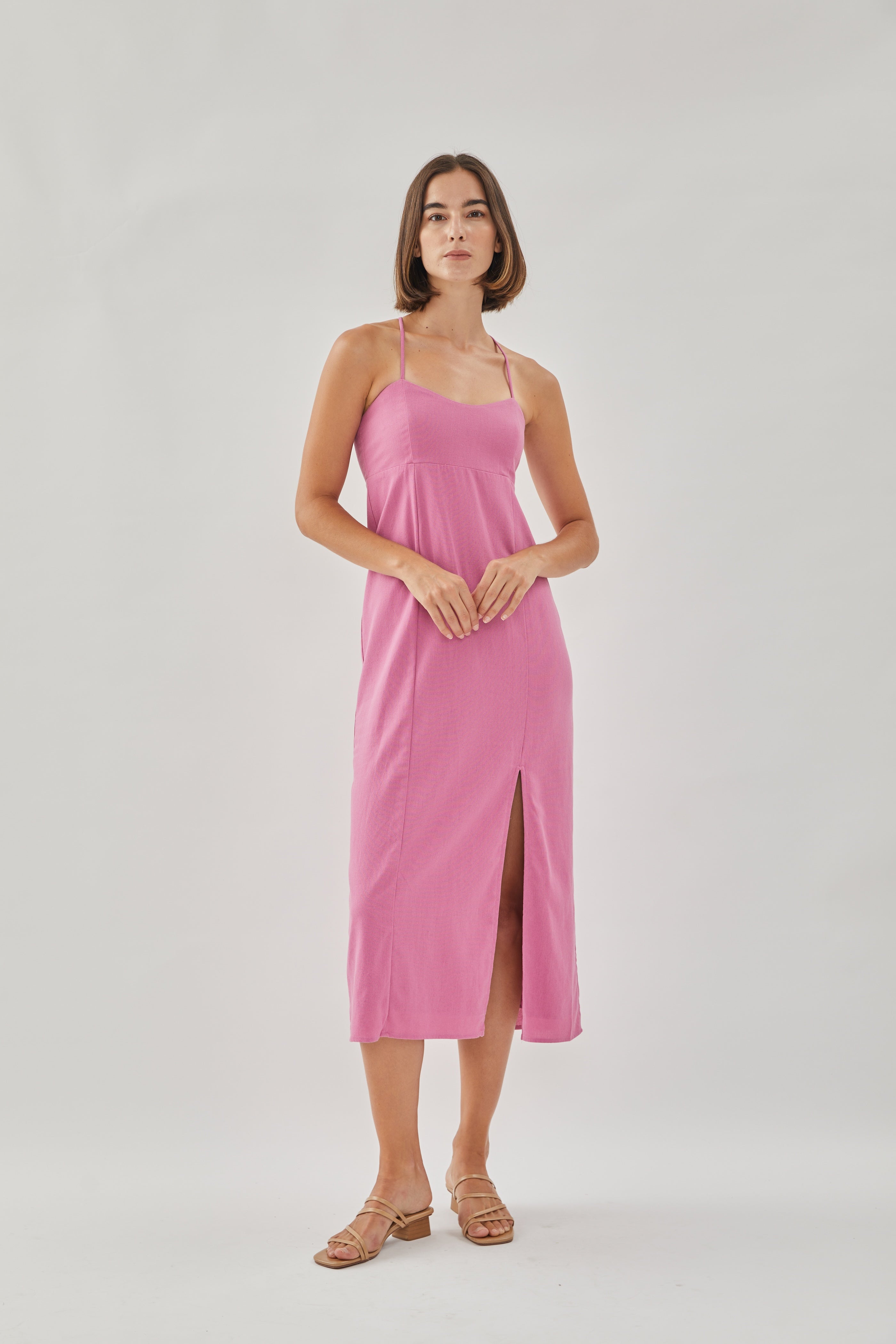 Crossback Linen Midi Dress in Orchid
