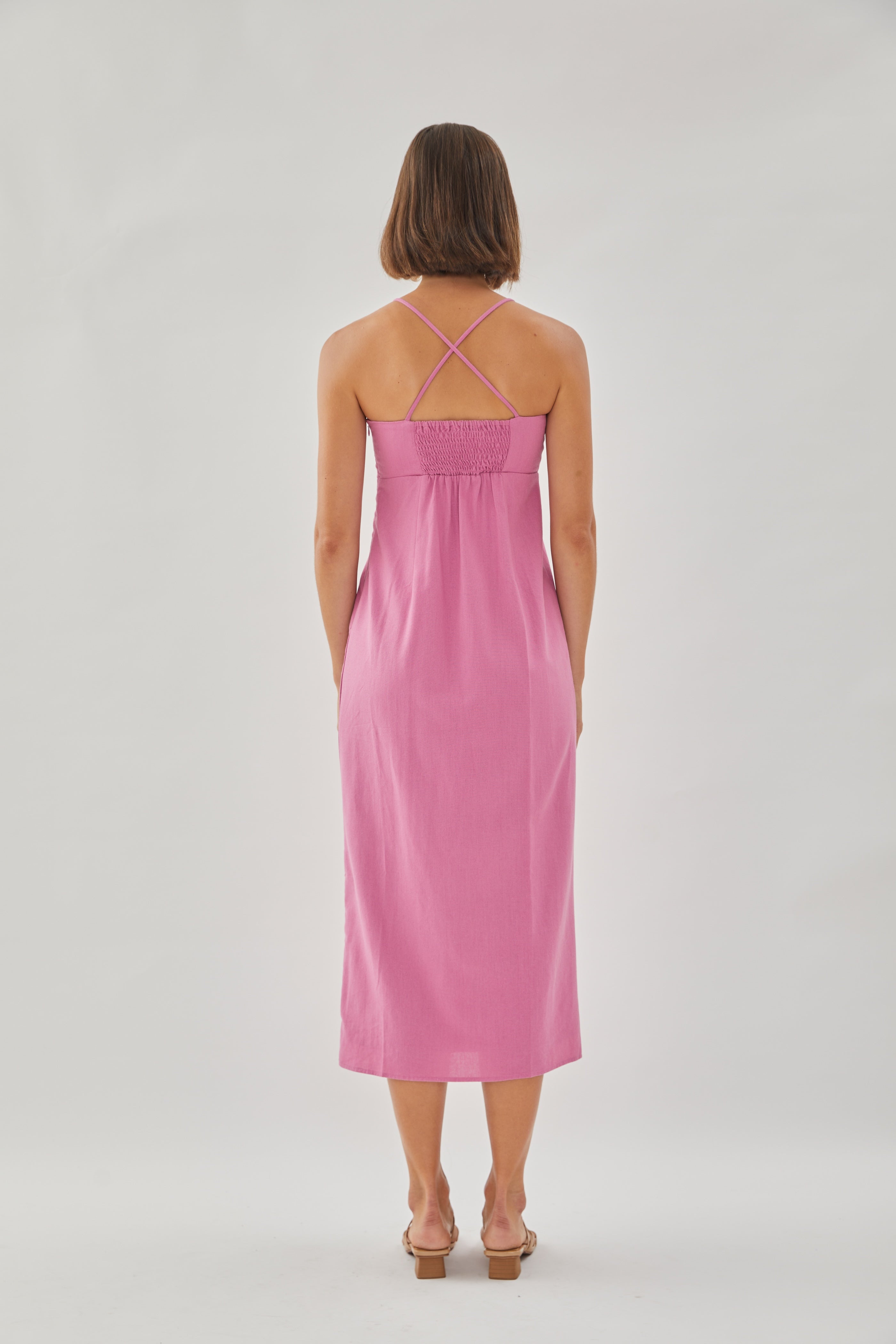 Crossback Linen Midi Dress in Orchid