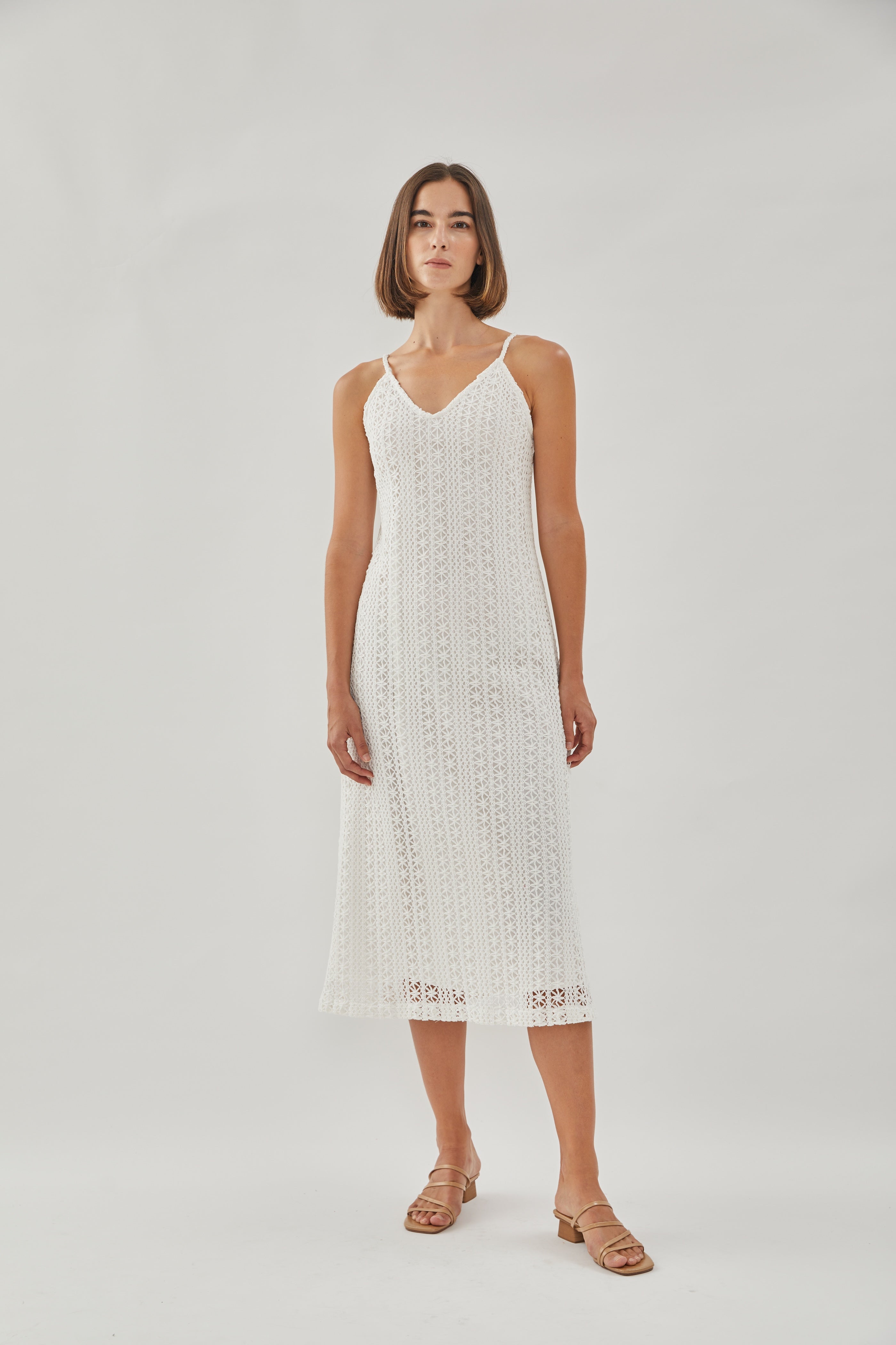 V Neck Crochet Slip Dress