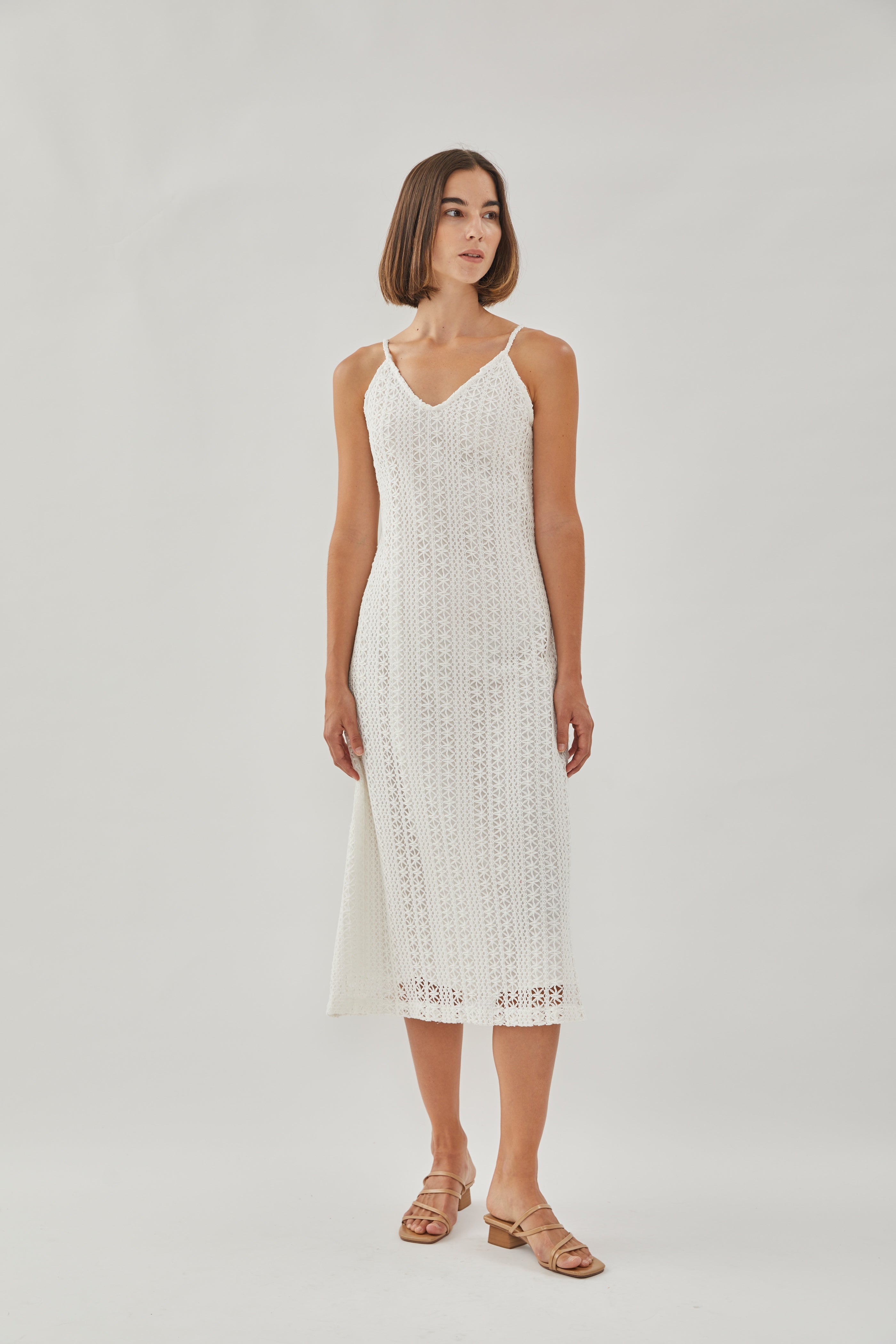 V Neck Crochet Slip Dress