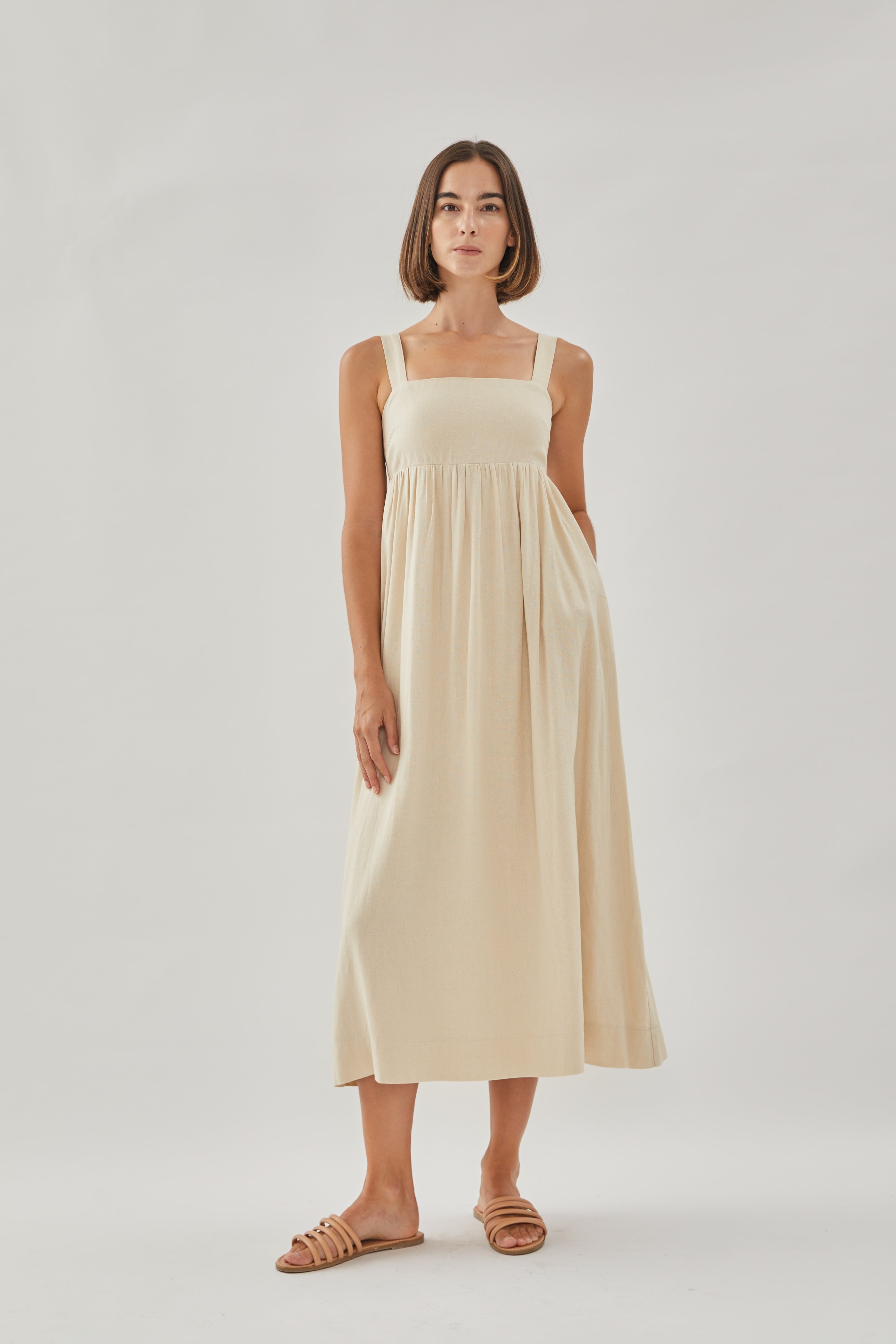 Square Neck Midi Dress in Oatmeal