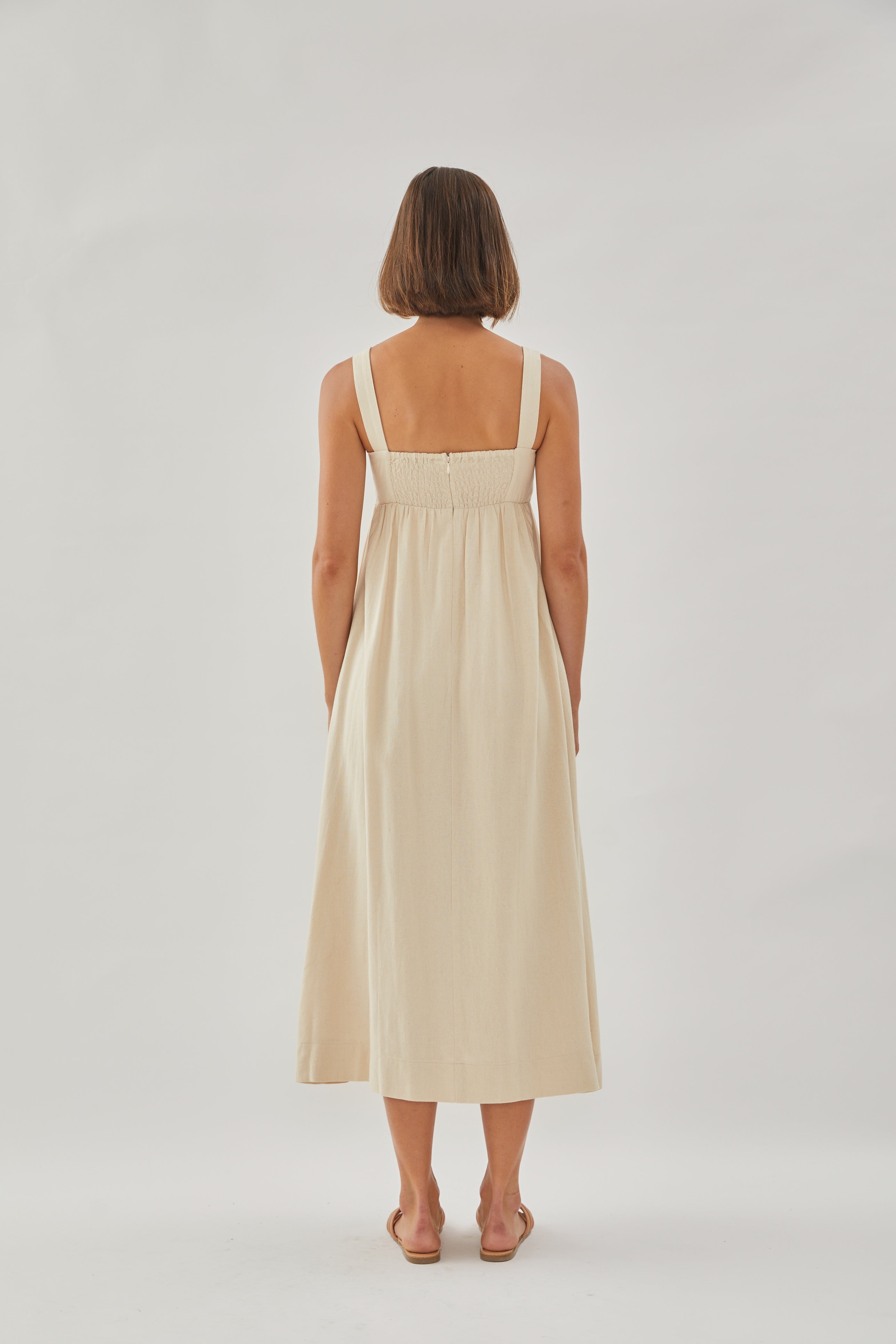 Square Neck Midi Dress in Oatmeal