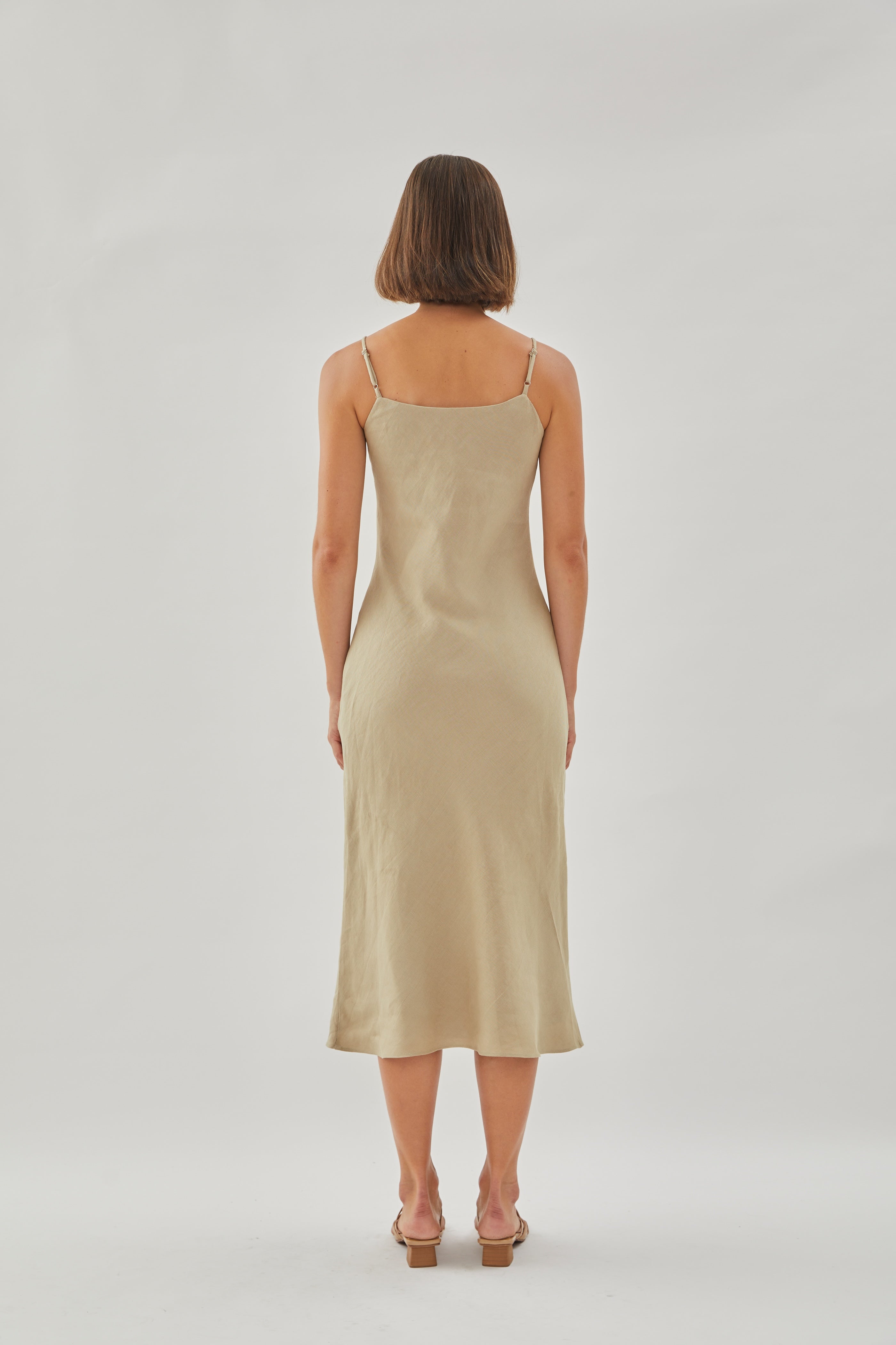Linen Slip Dress in Khaki