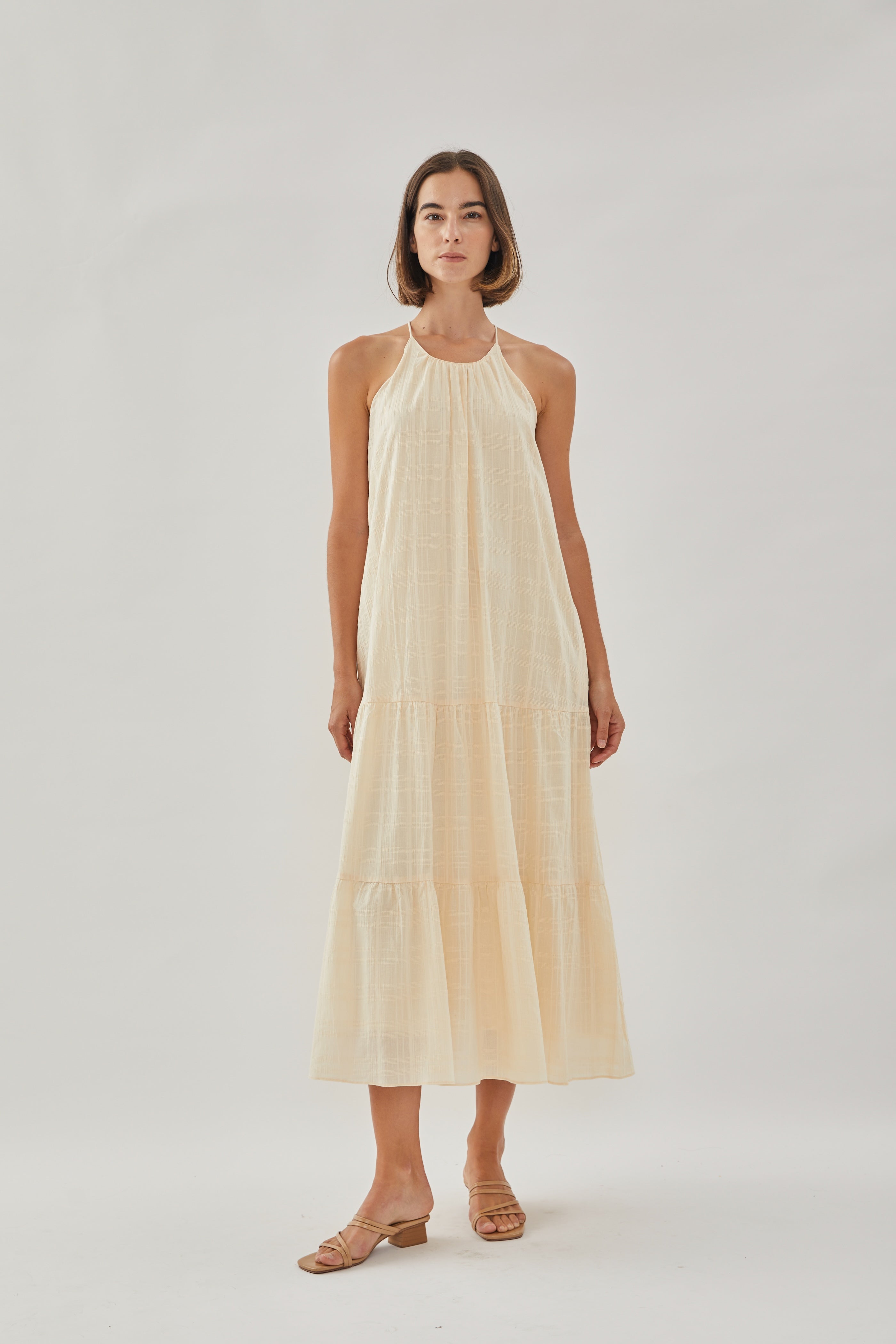 Halter Tiered Midi Dress in Oatmeal