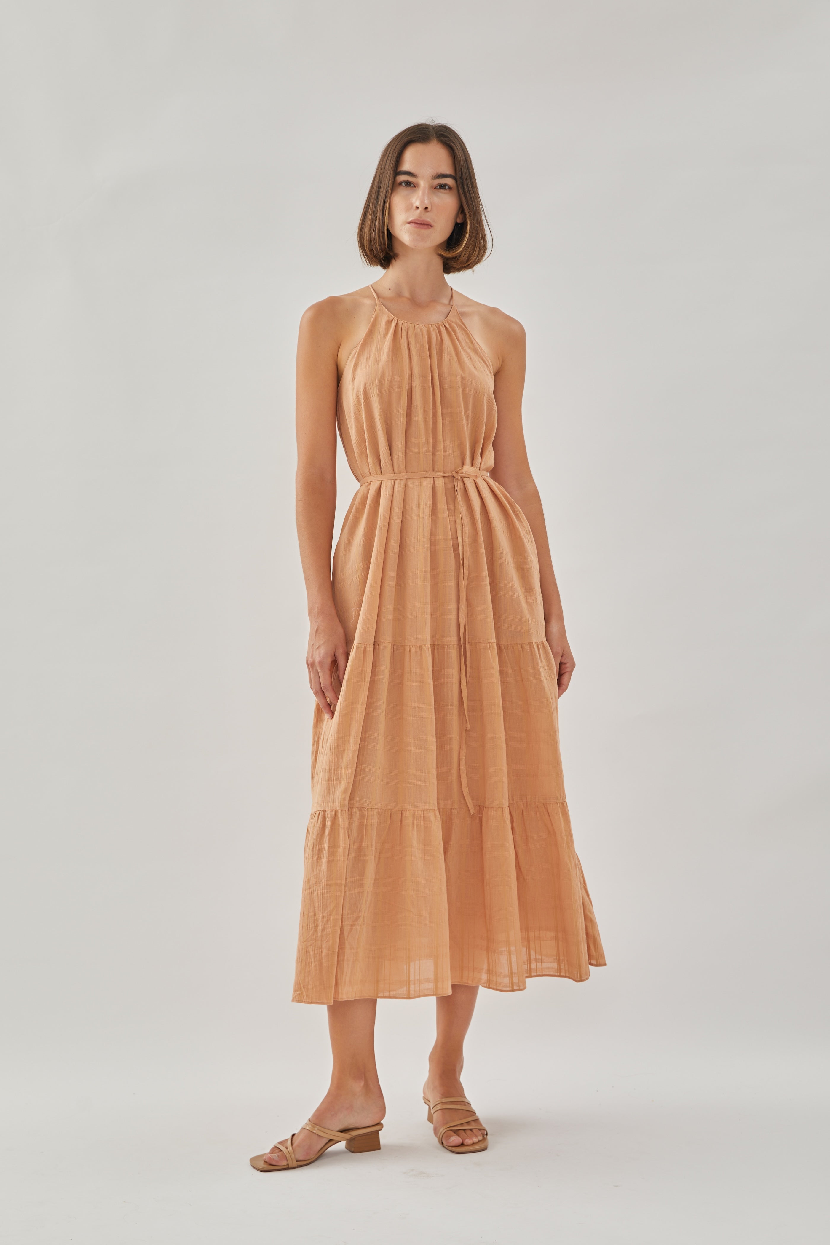 Halter Tiered Midi Dress in Desert