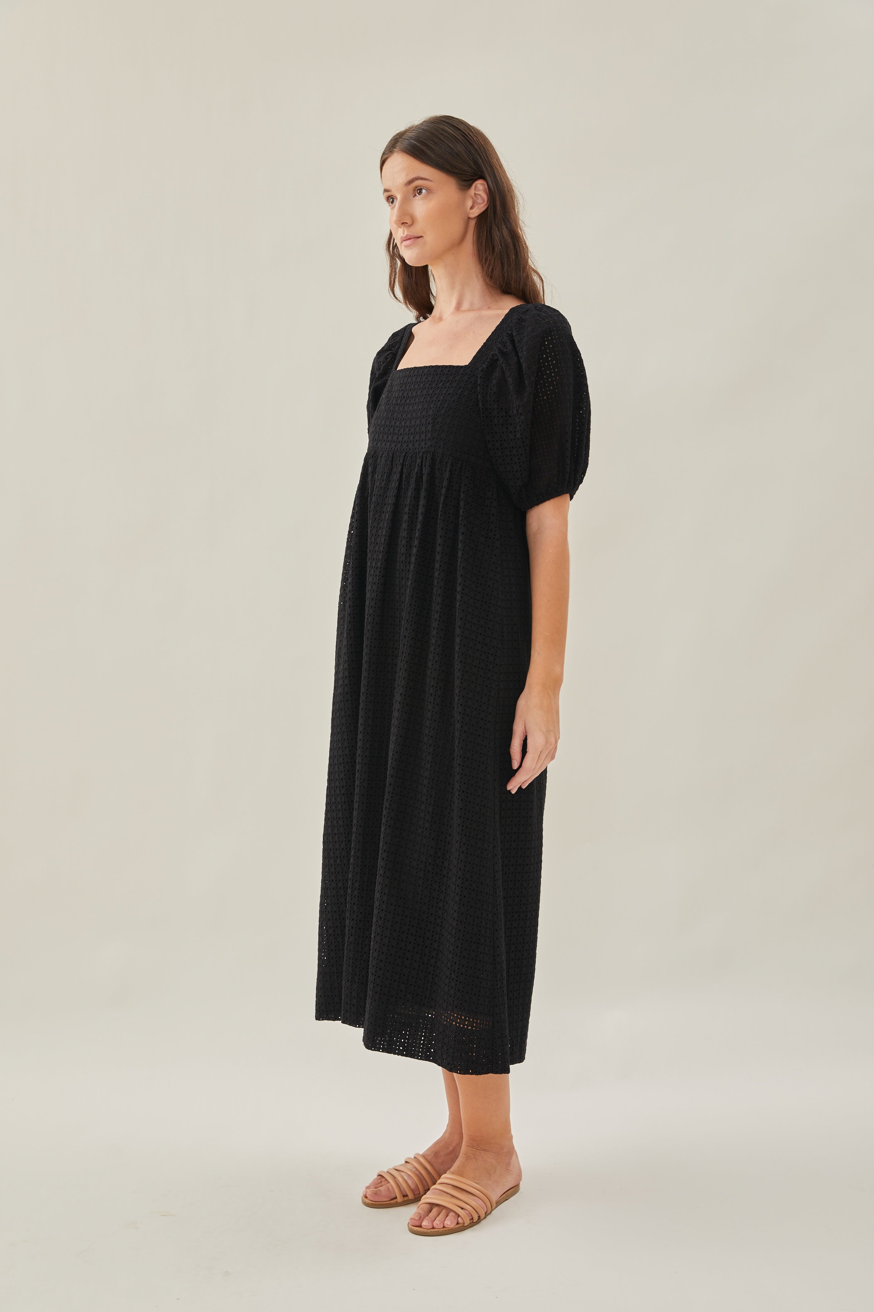 Maha Crochet Square Neck Midi Dress in Black