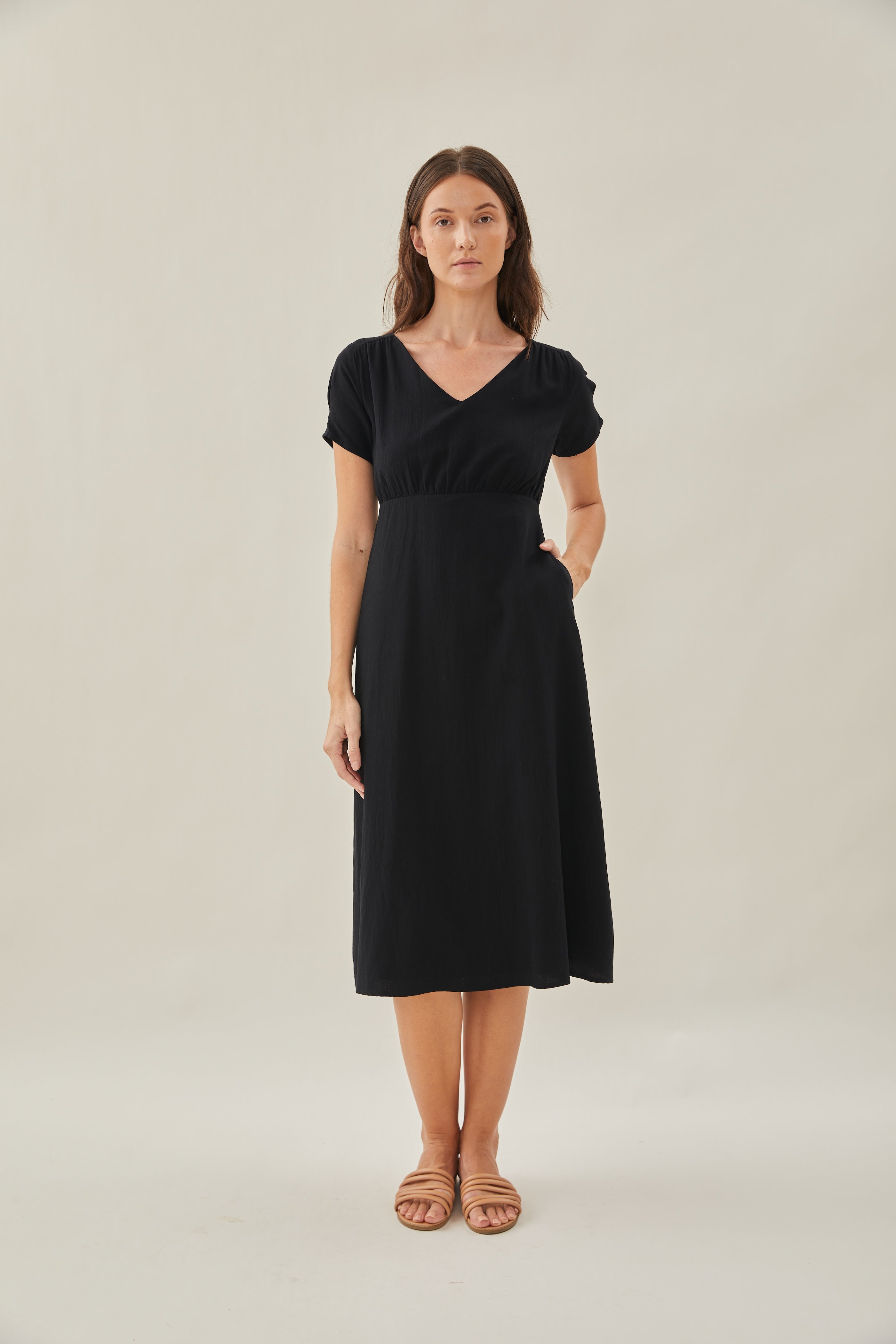 Waisted Midi Dress in Black