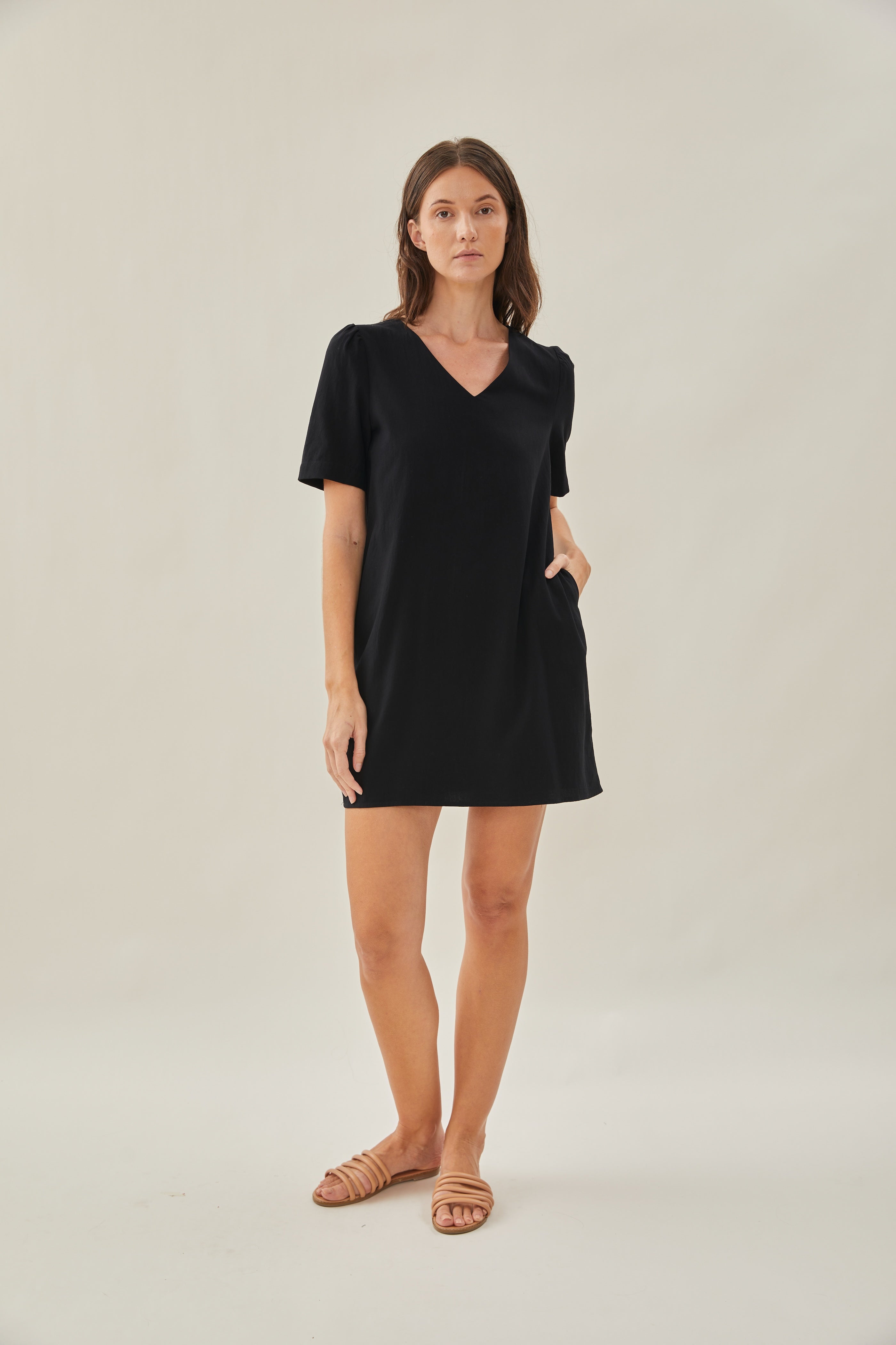 Cotton Shift Dress in Black