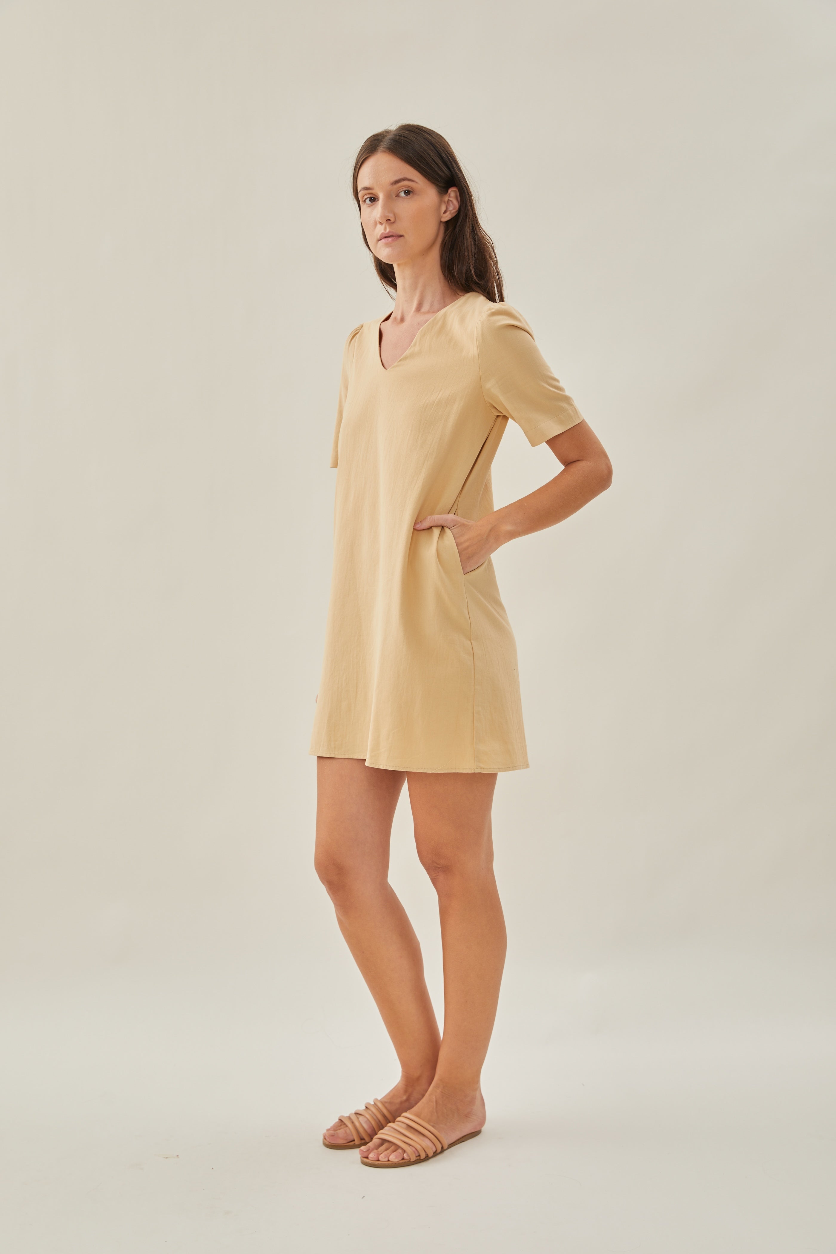 Cotton Shift Dress in Oat