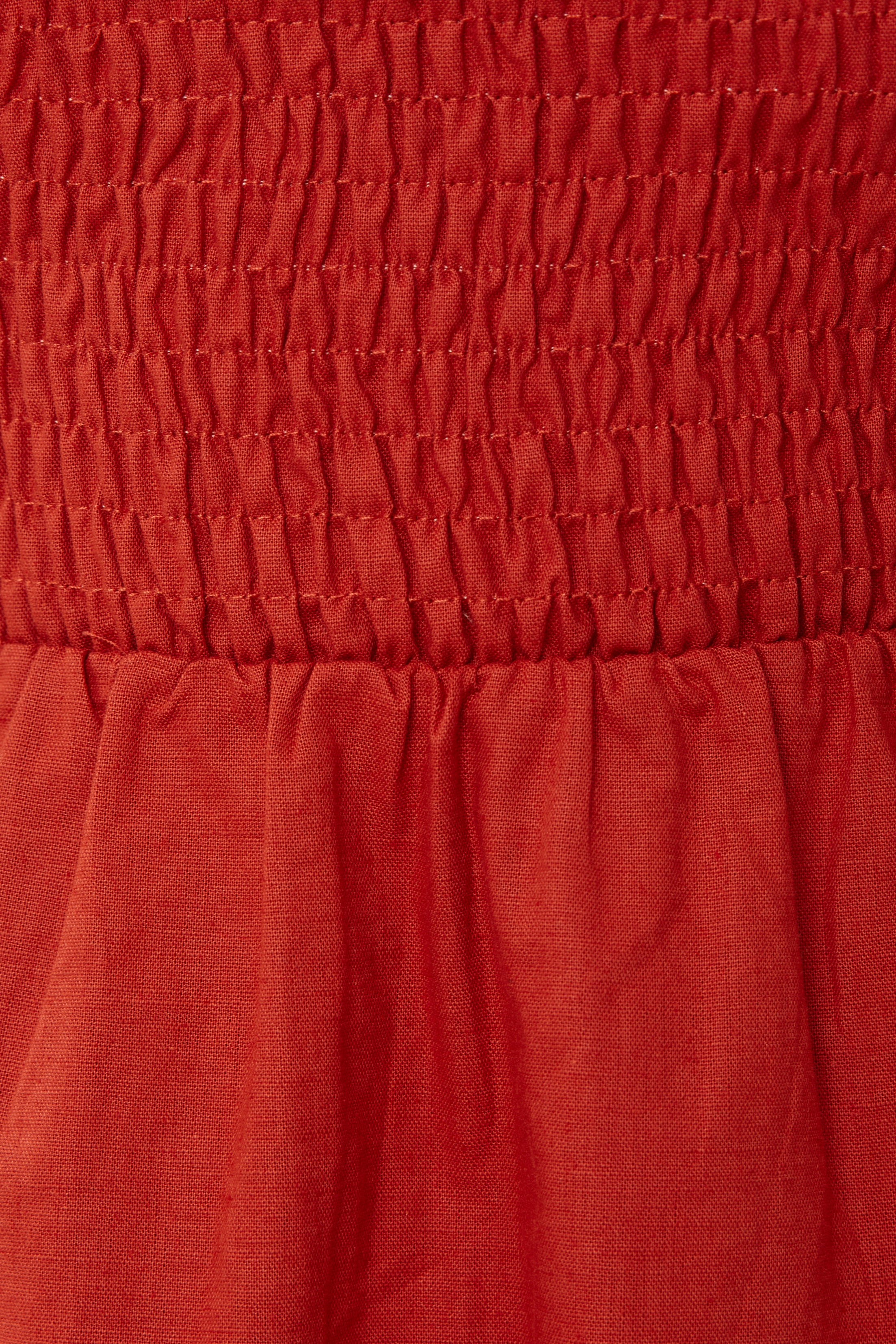 Linen Shirred Mini Dress in Poppy Red