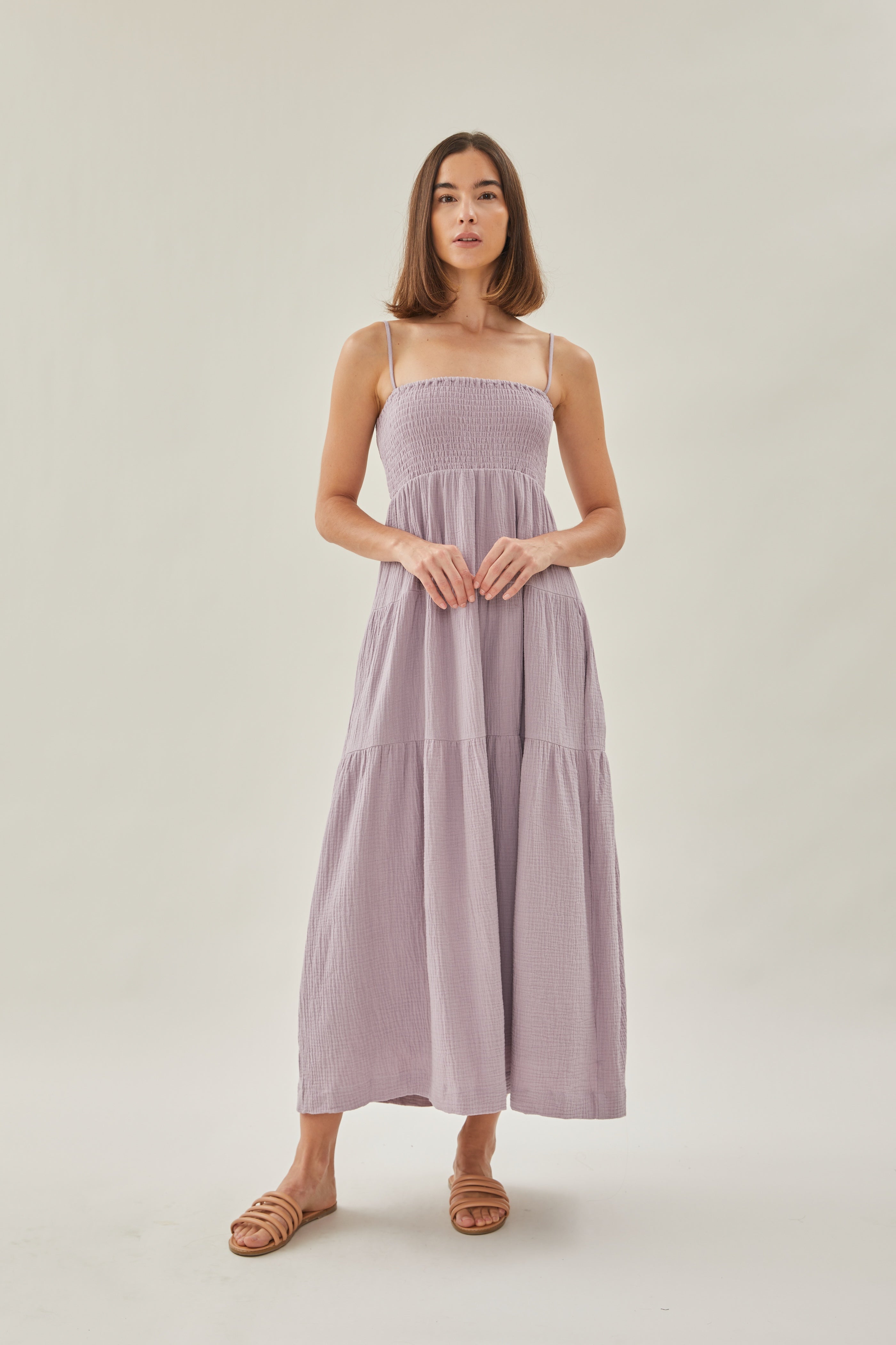 Shirred Maxi Dress in Deep Mauve