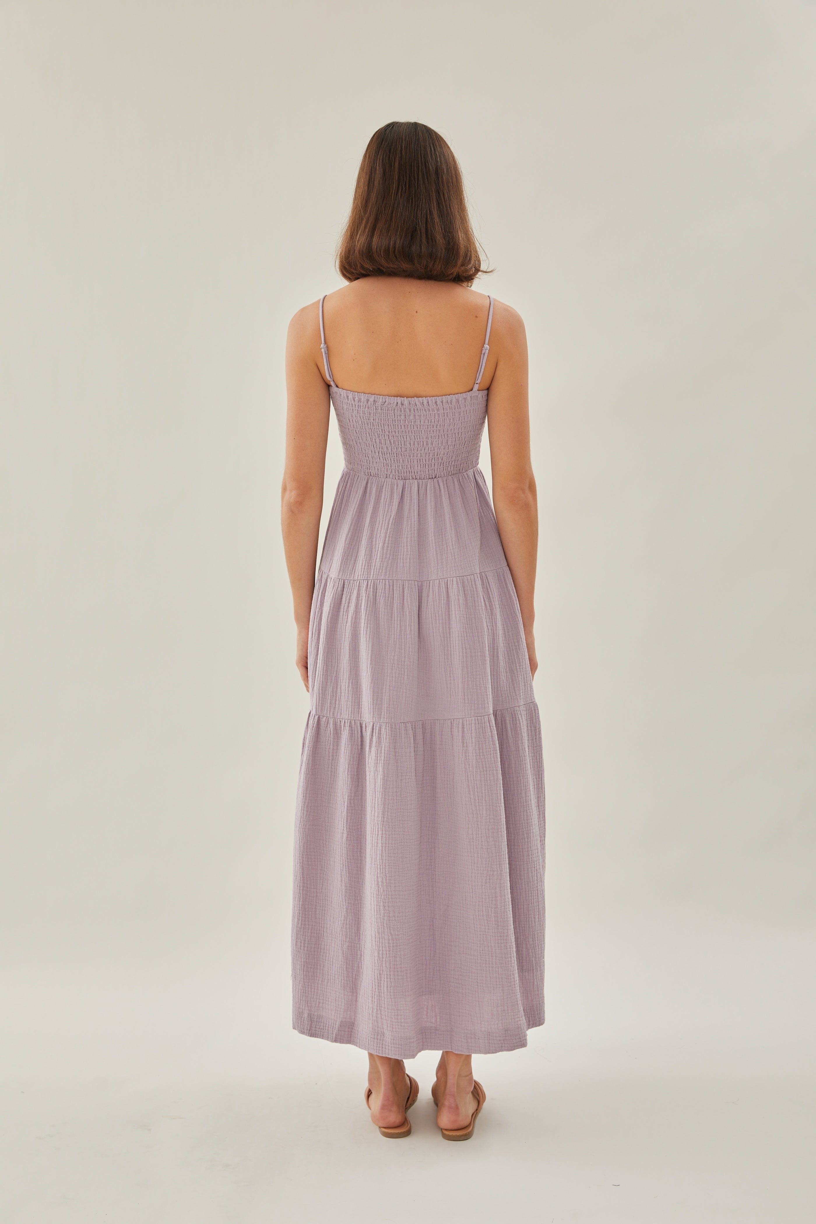 Shirred Maxi Dress in Deep Mauve
