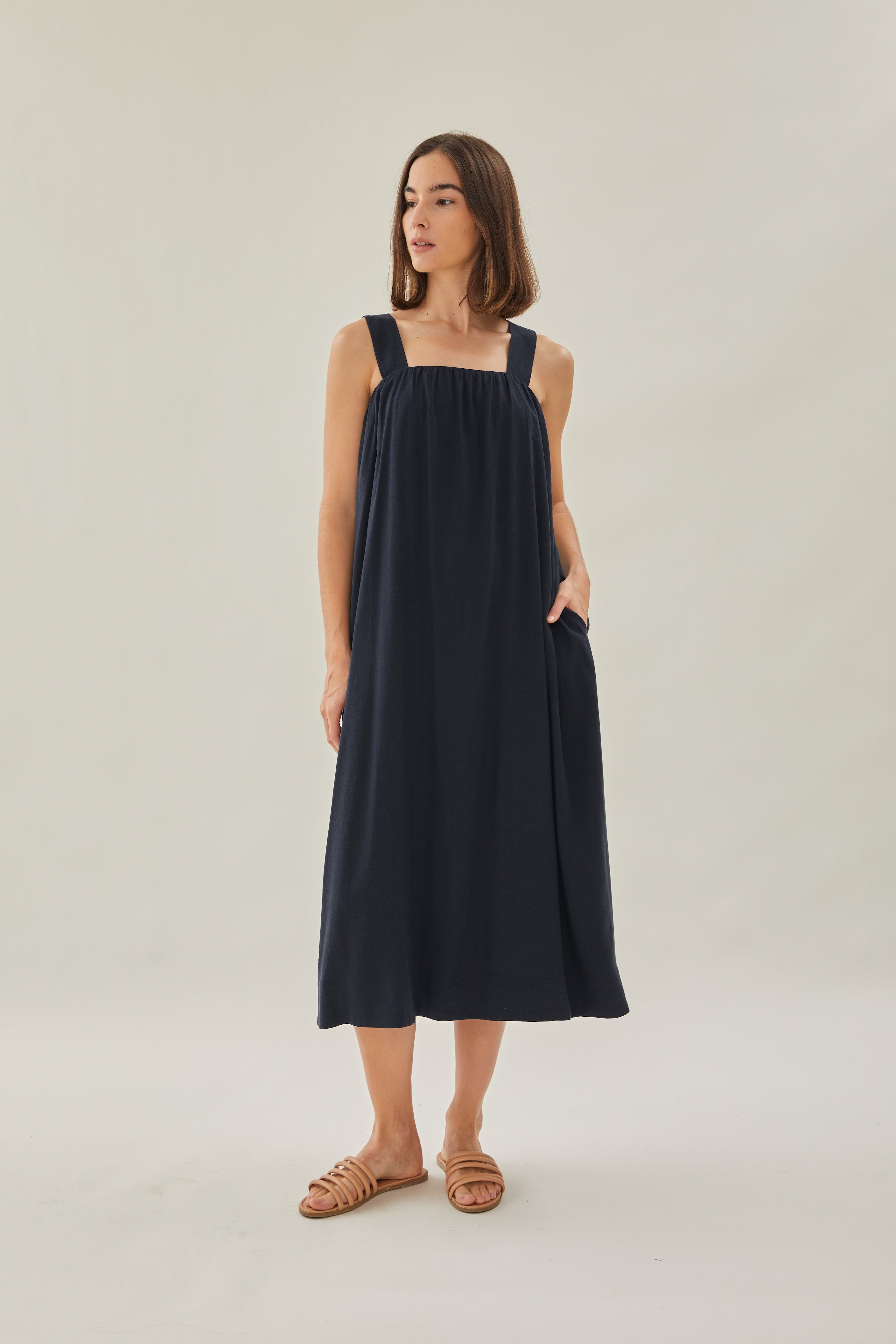 Linen Tent Dress in Dark Navy