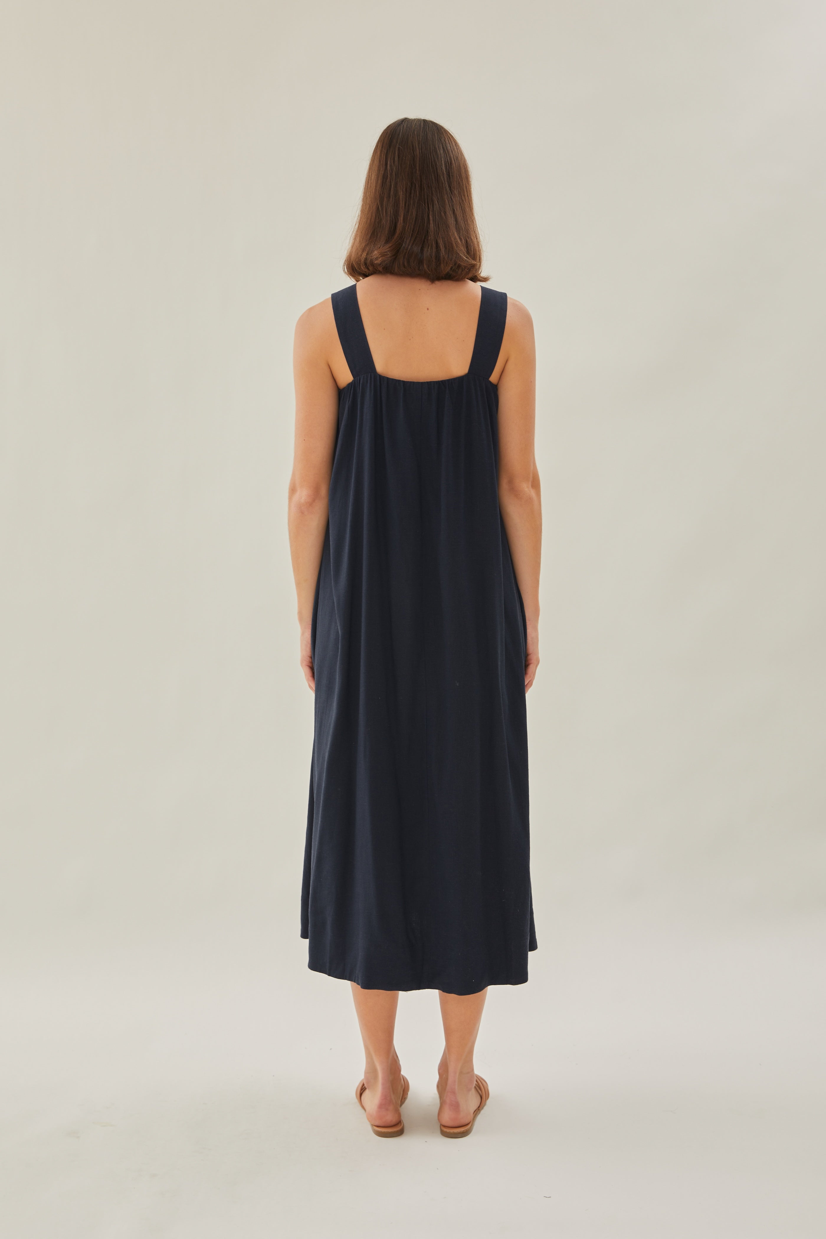 Linen Tent Dress in Dark Navy
