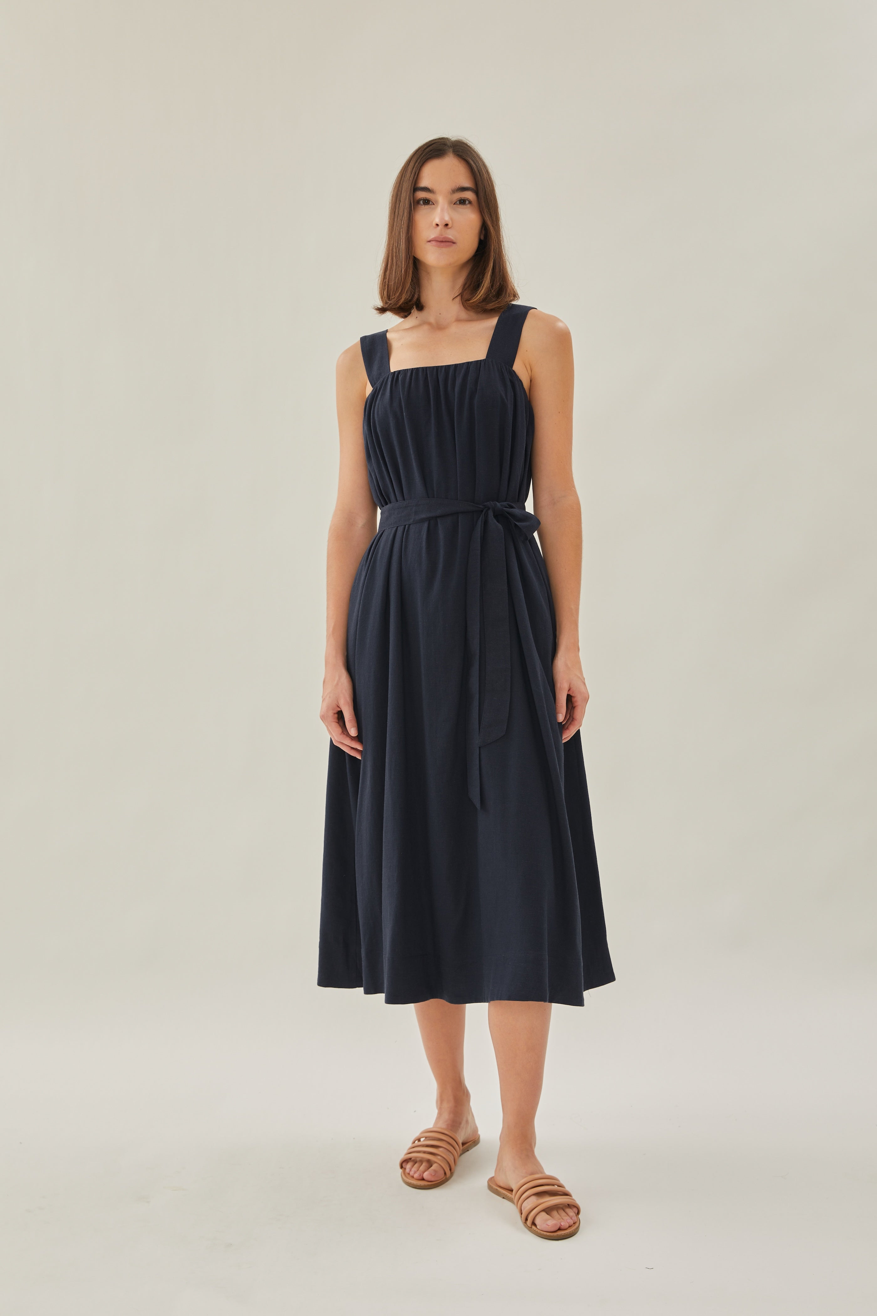 Linen Tent Dress in Dark Navy