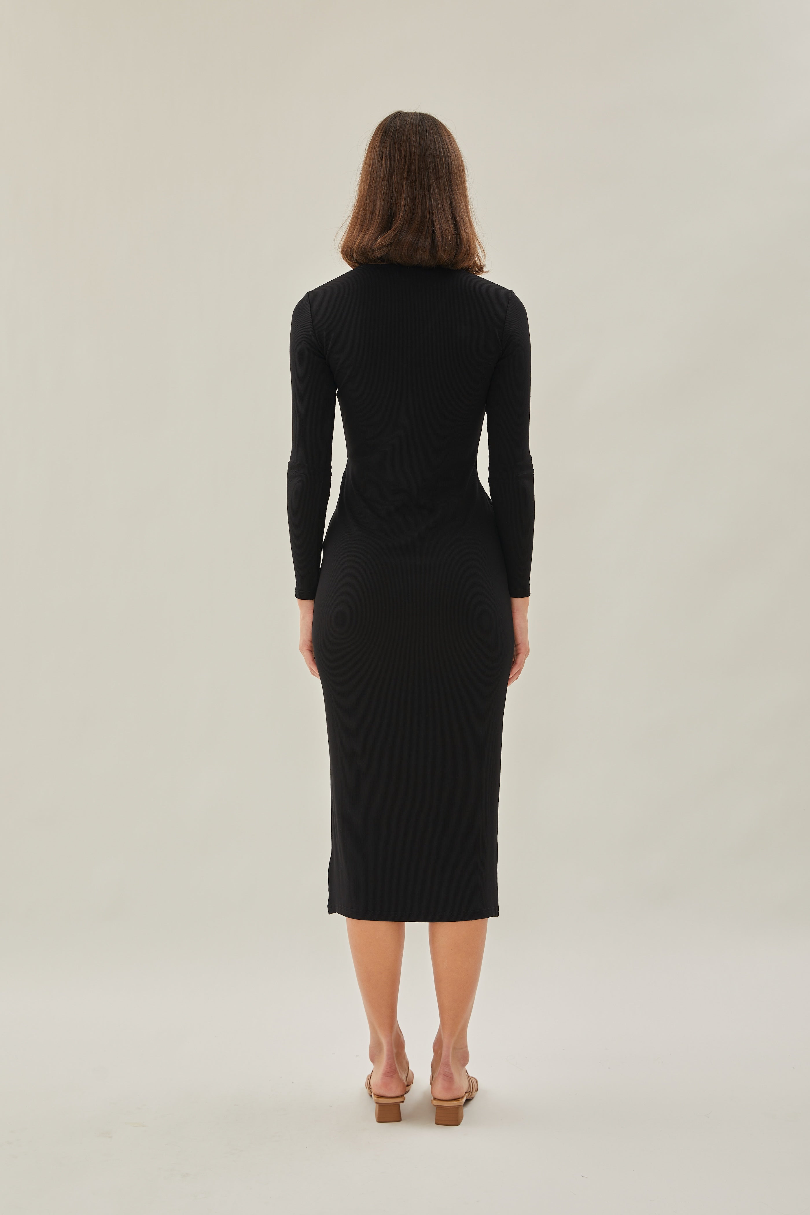 Knit Midi Dress with Slit in Black