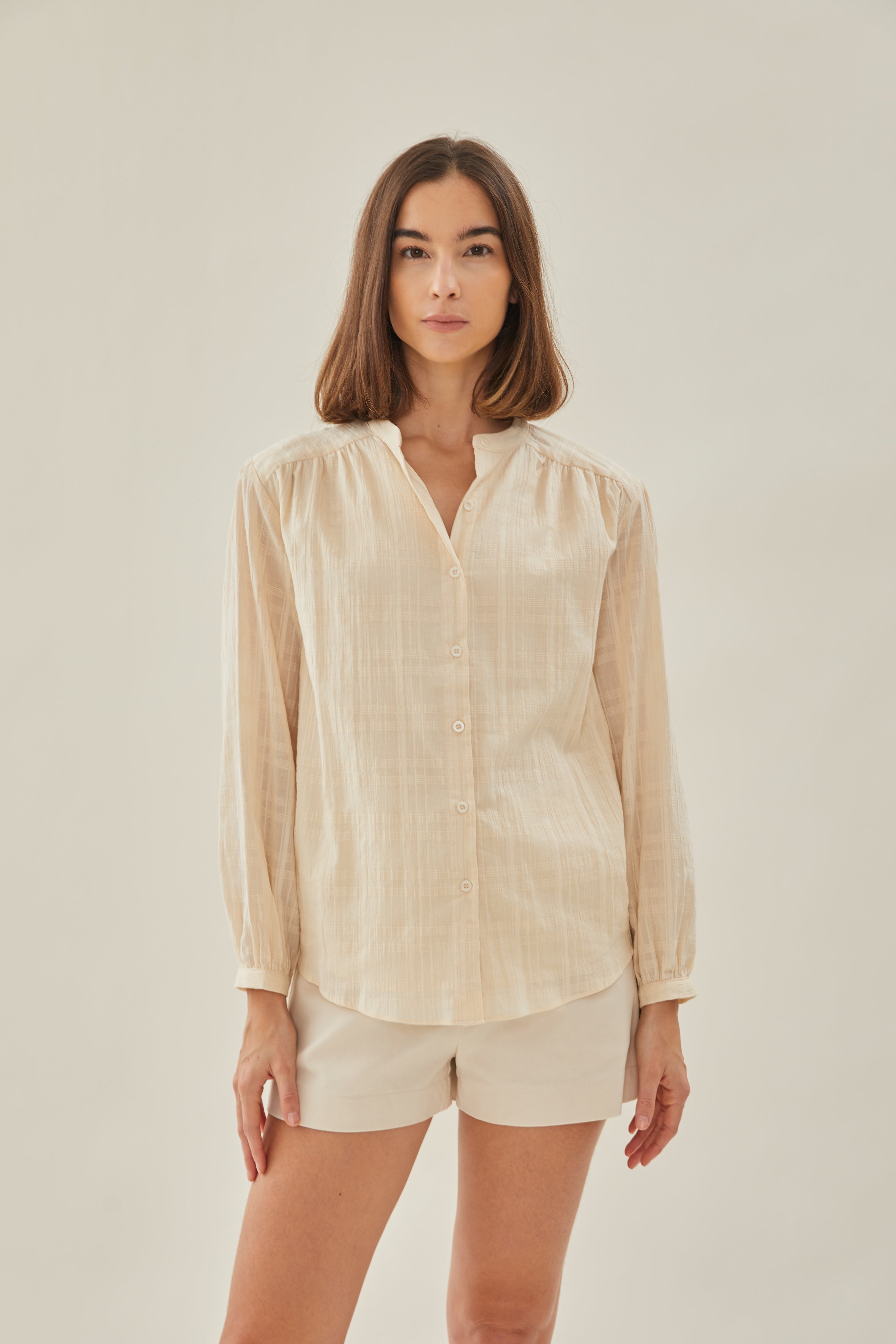 Billowy Cotton Blouse in Oatmeal