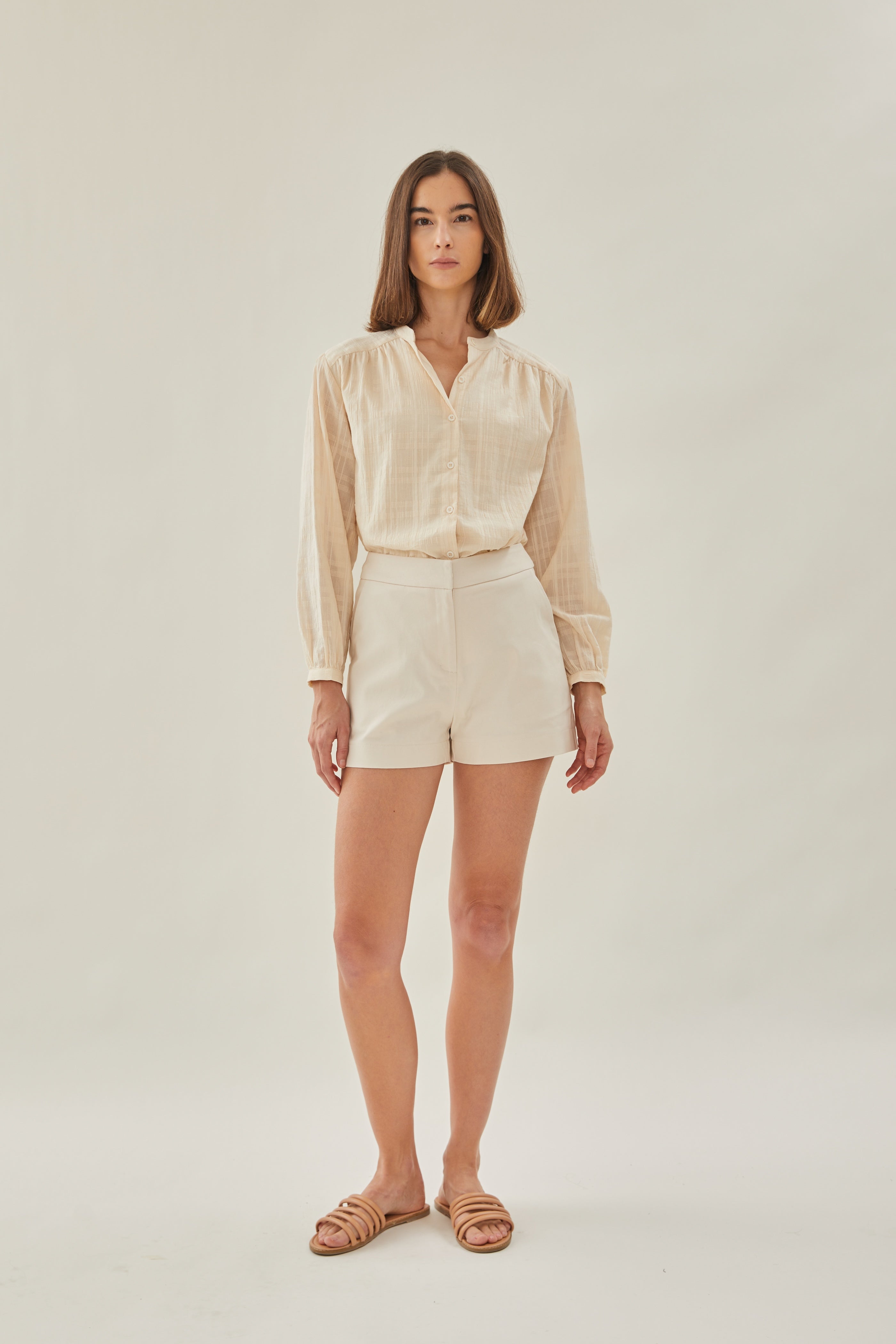Billowy Cotton Blouse in Oatmeal
