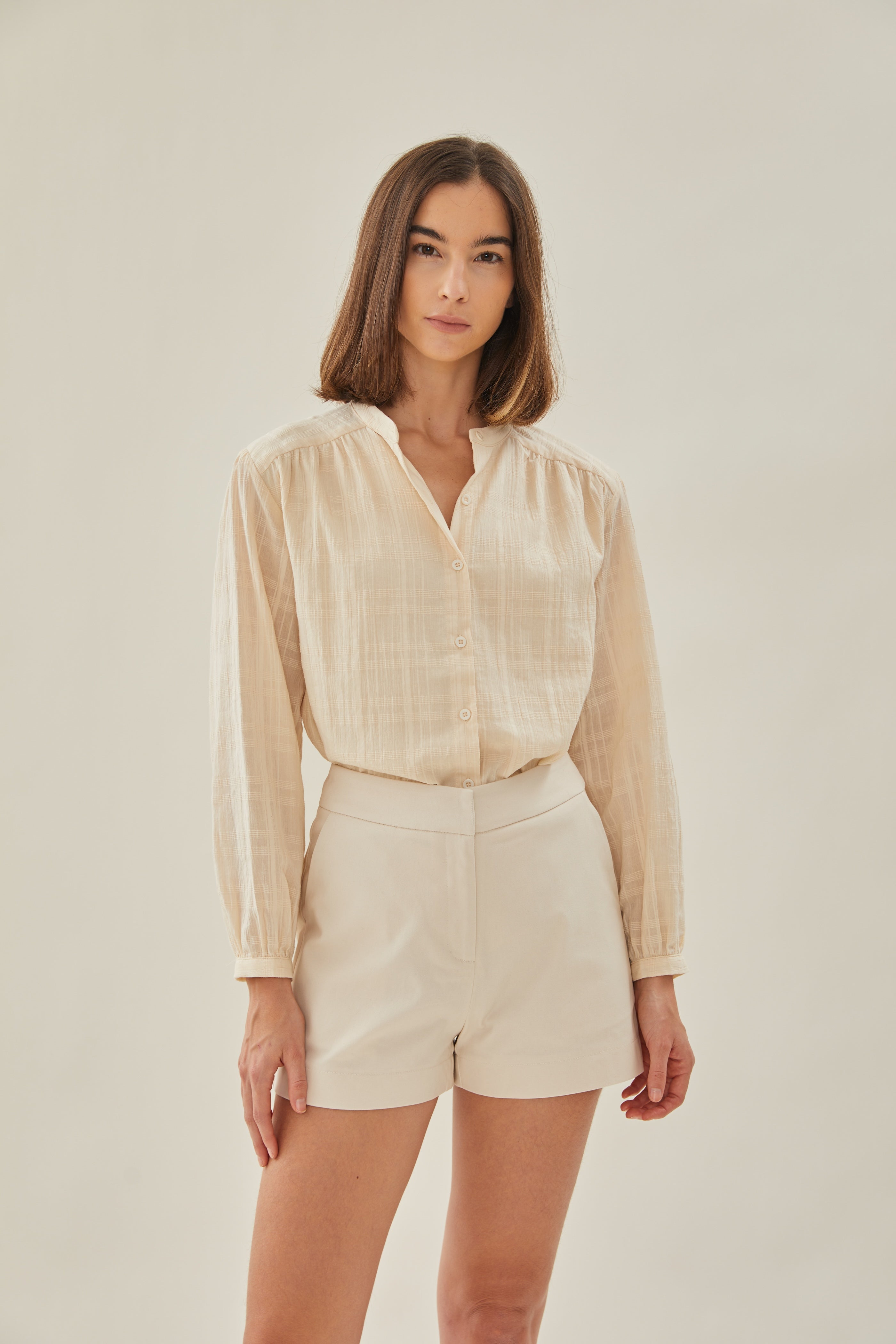 Billowy Cotton Blouse in Oatmeal