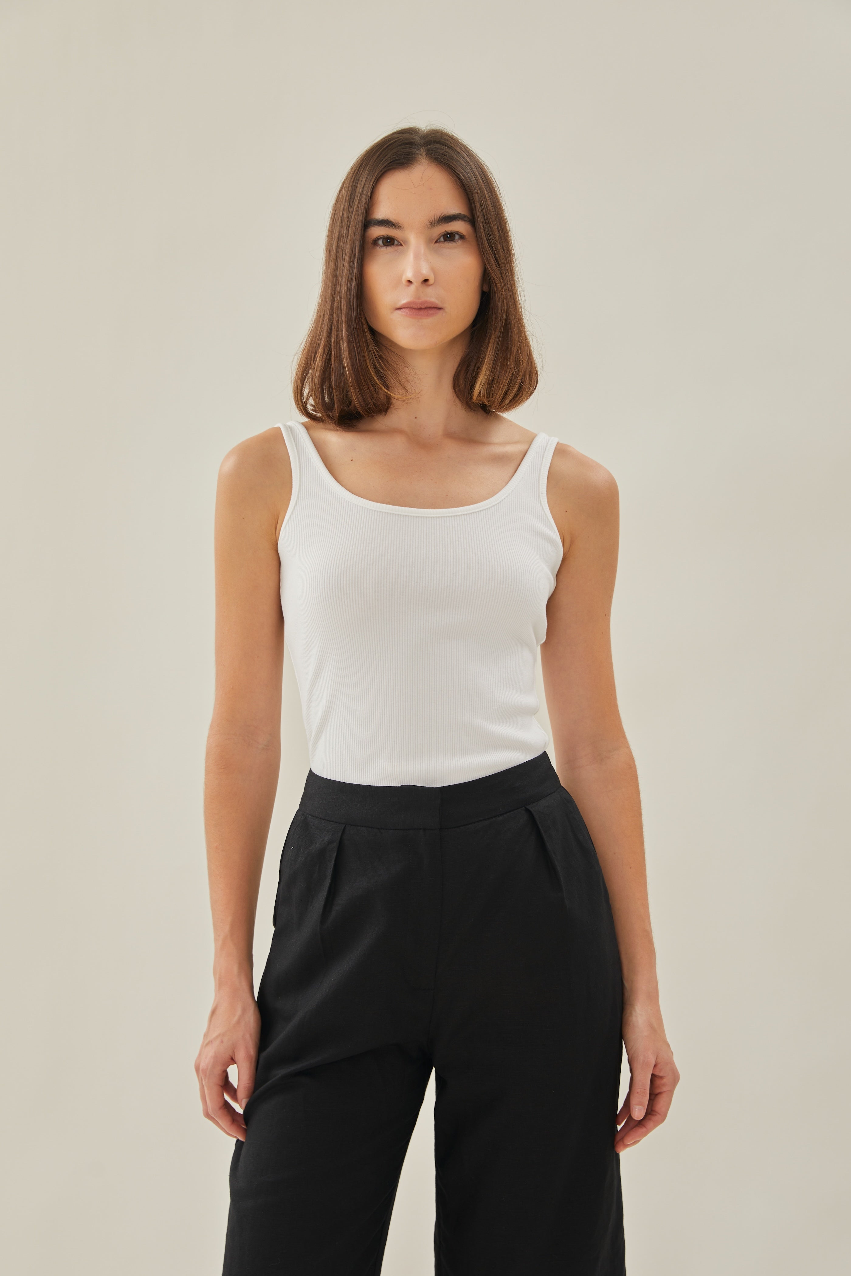 Scoop Ribbed Tank in White