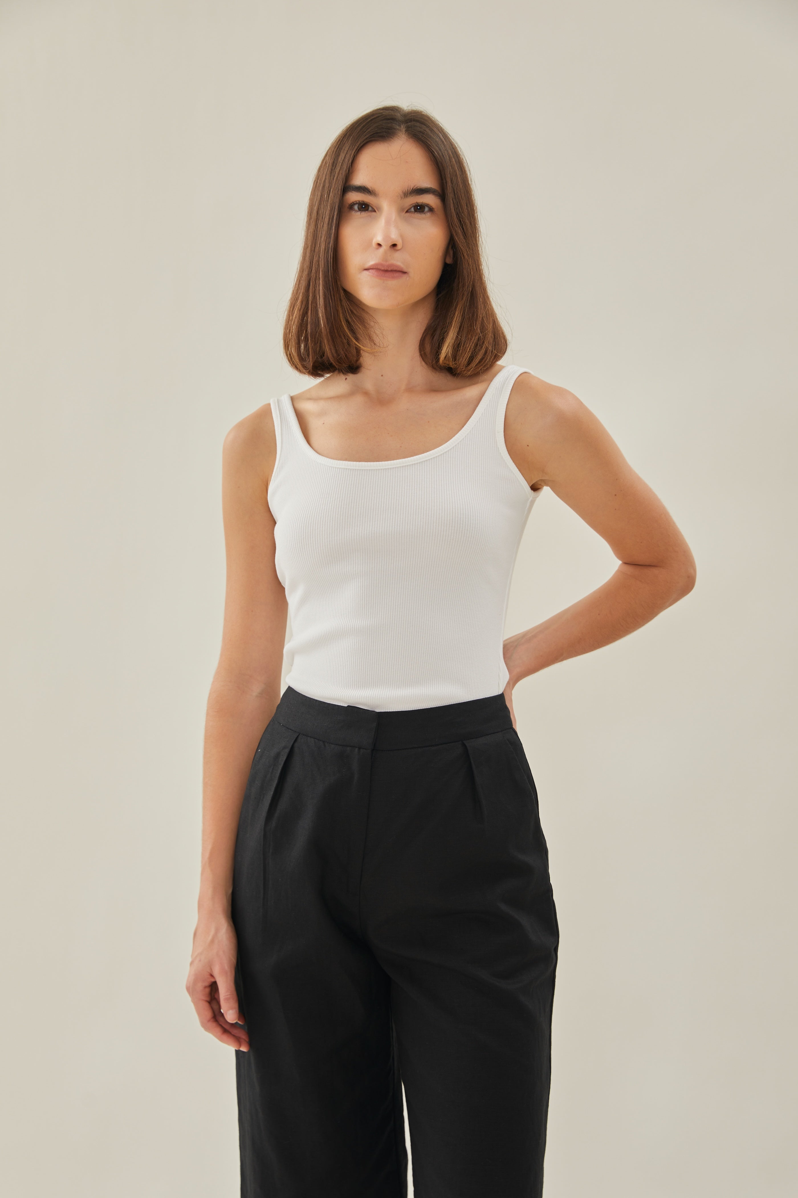 Scoop Ribbed Tank in White