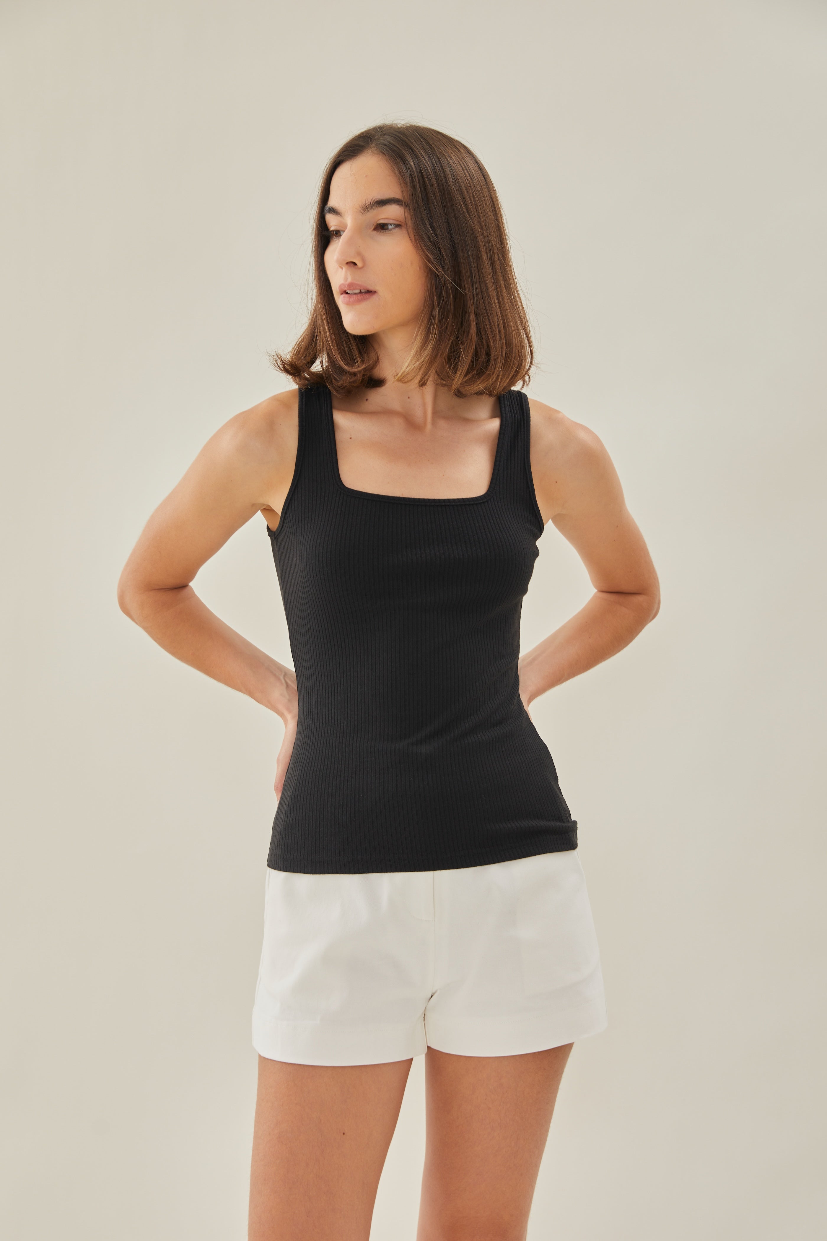 Square Neck Tank Top in Black