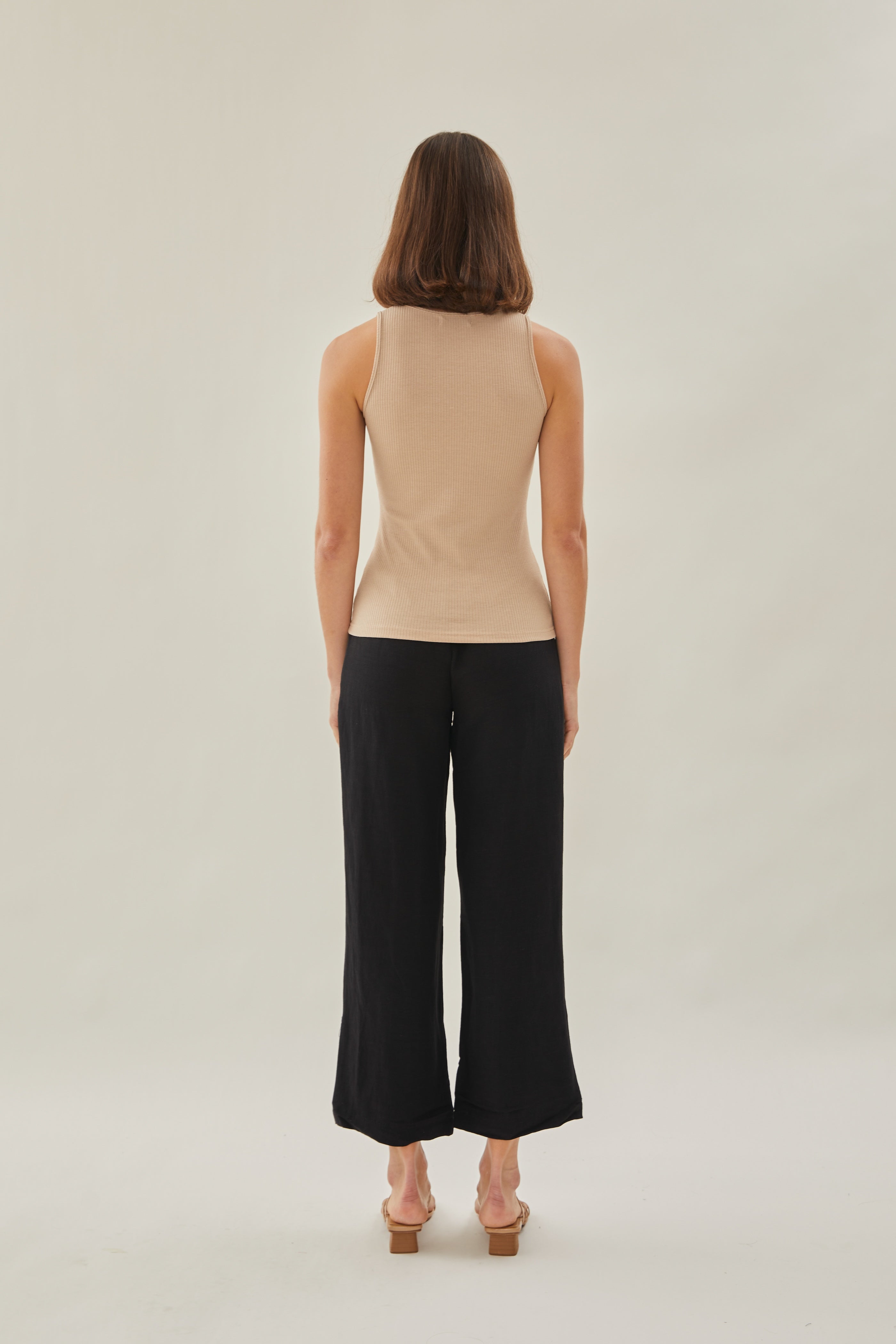 Square Neck Tank Top In Beige