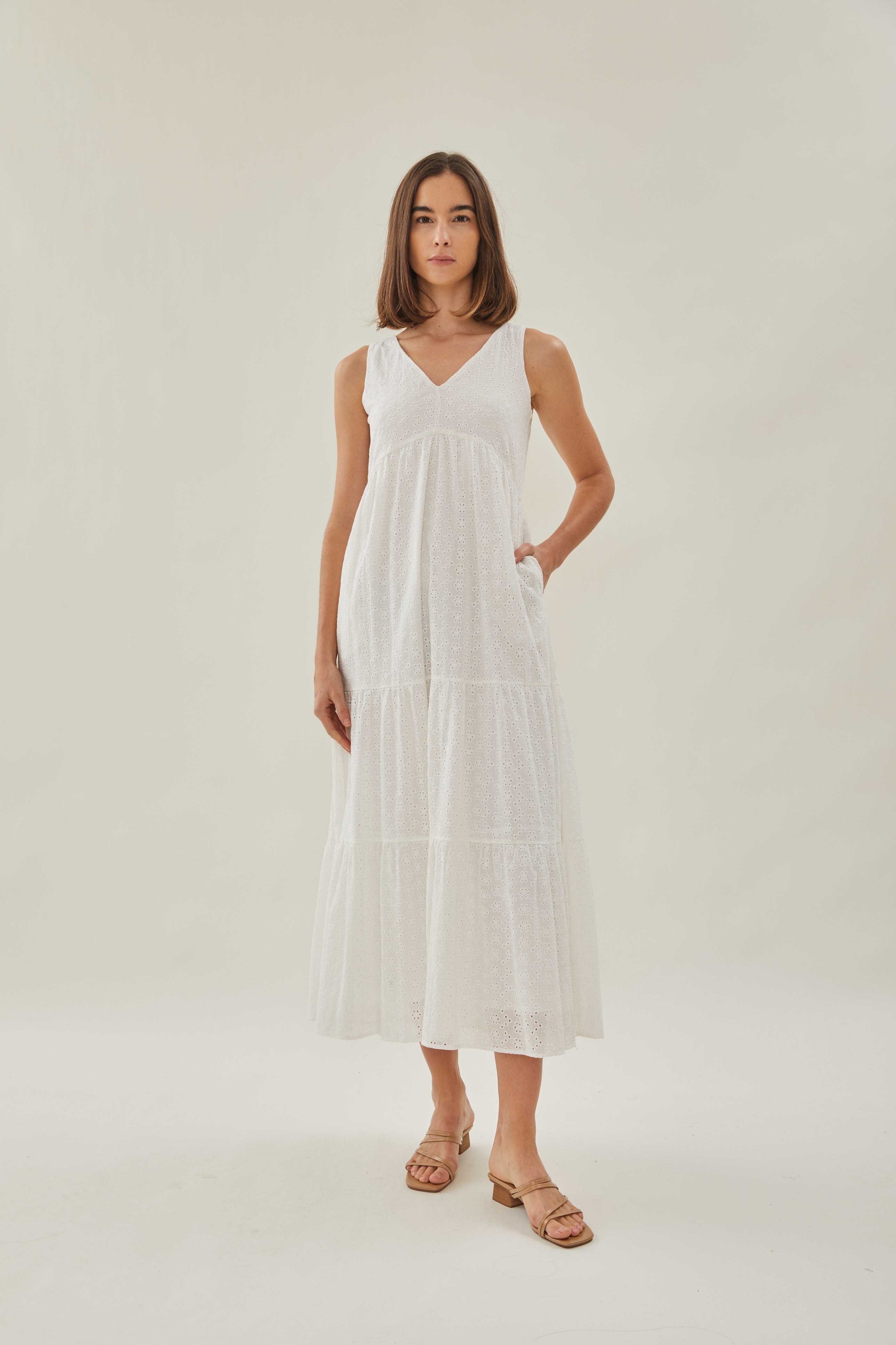 Tiered Maxi Sundress in Embroidered White