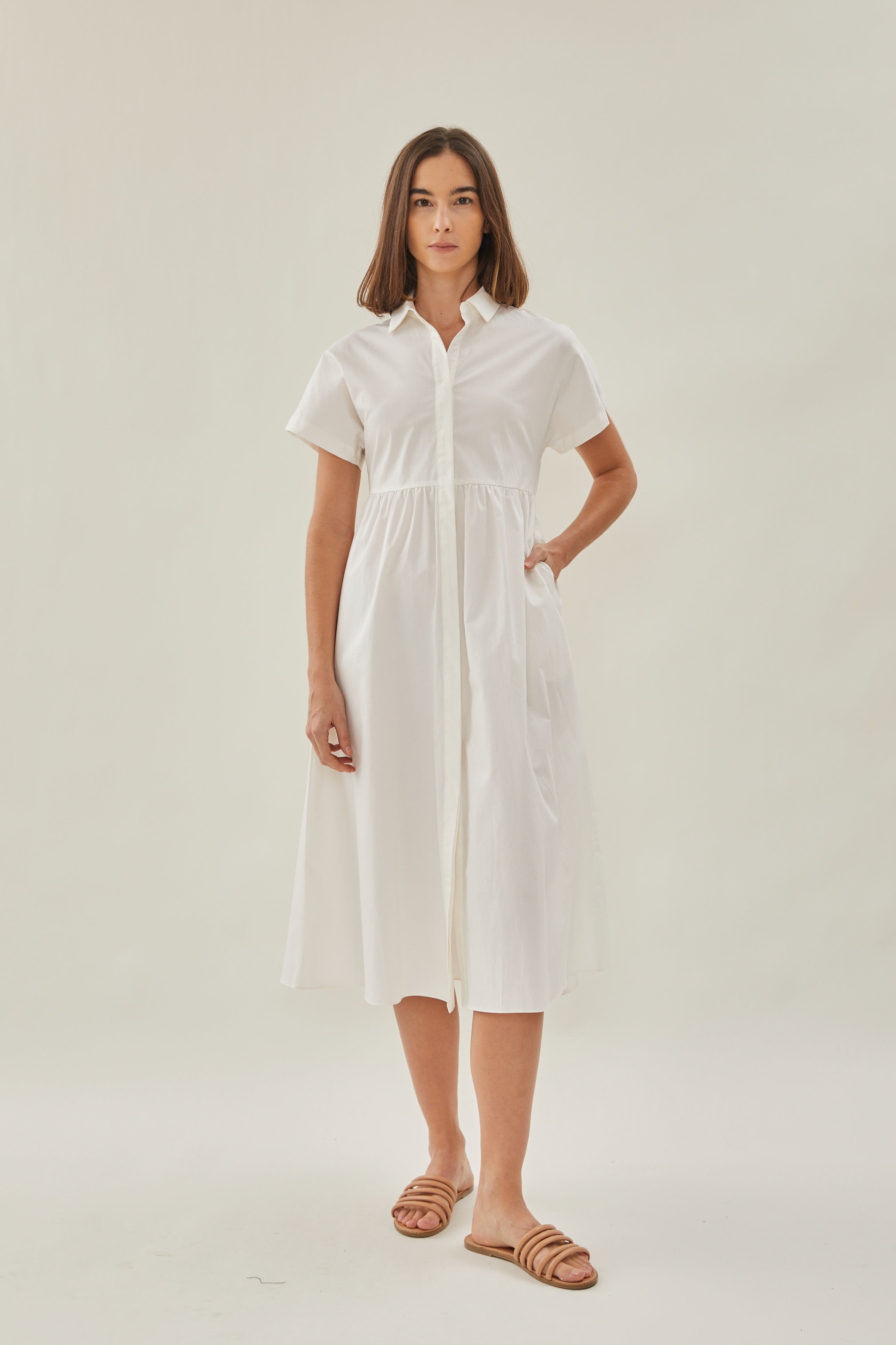Midi Shirt Dress in White