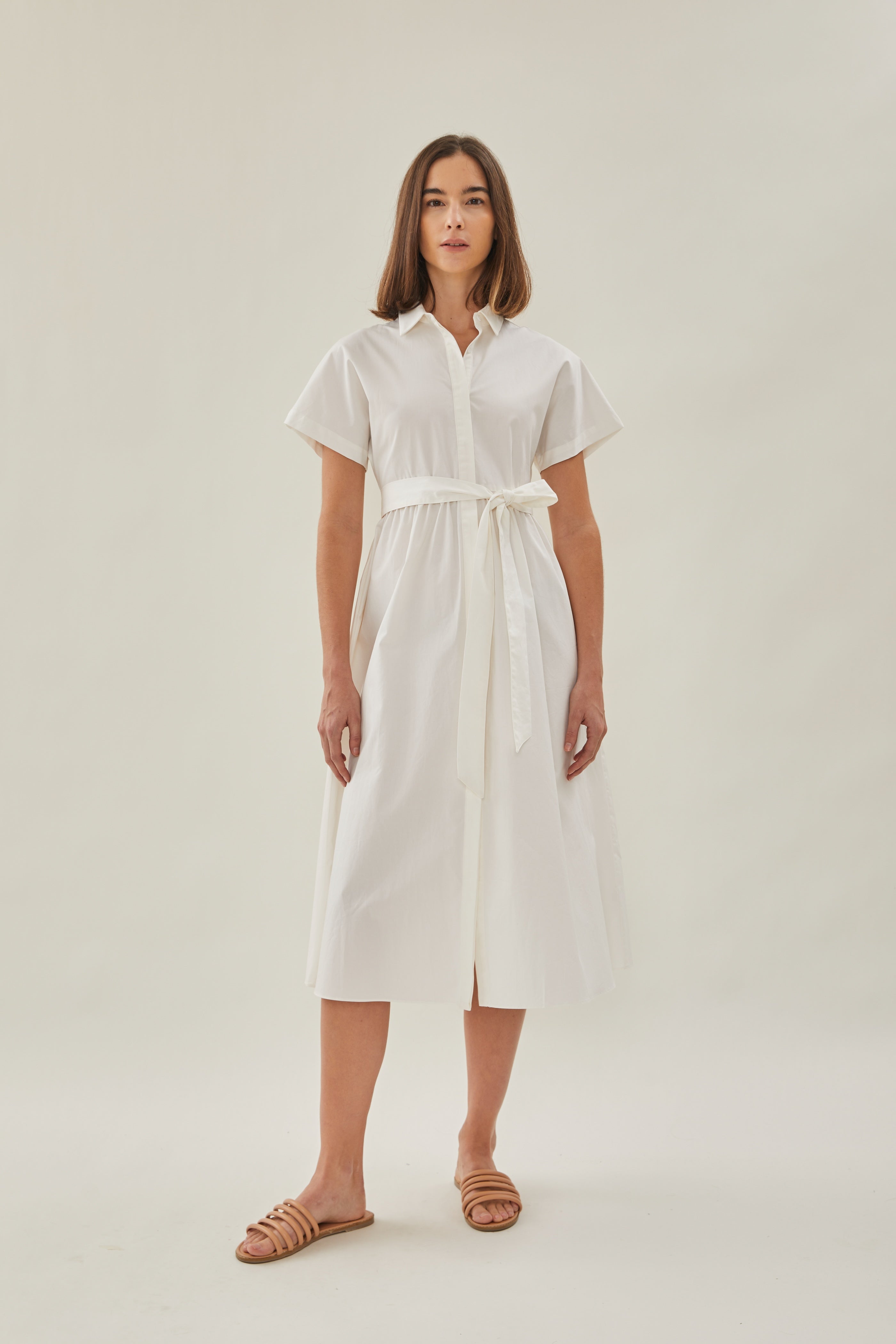 Midi Shirt Dress in White